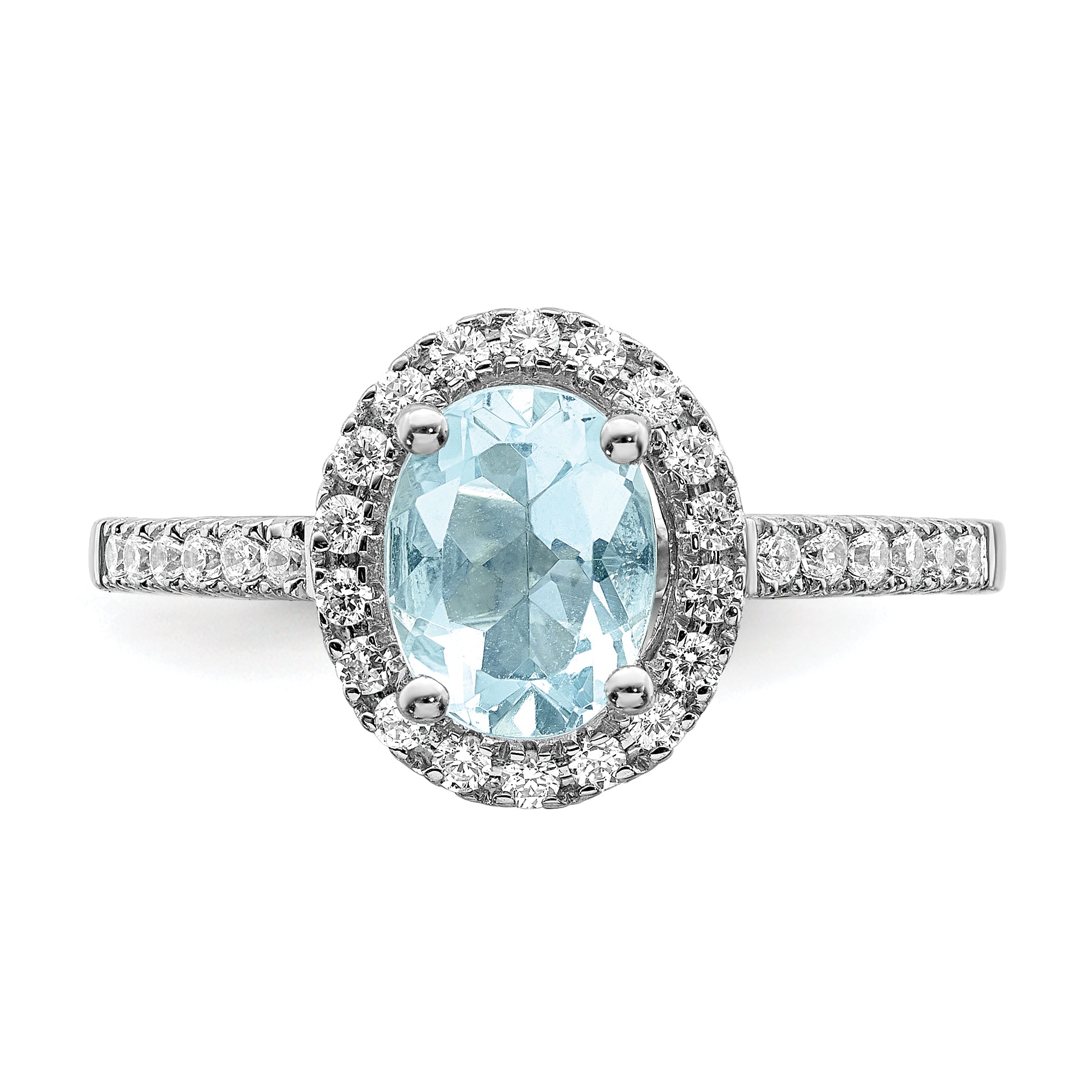 Pure Serenity 14k White Gold 1/3 carat Lab Grown Diamond VS/SI and Oval Lab Created Aquamarine Halo Engagement Ring
