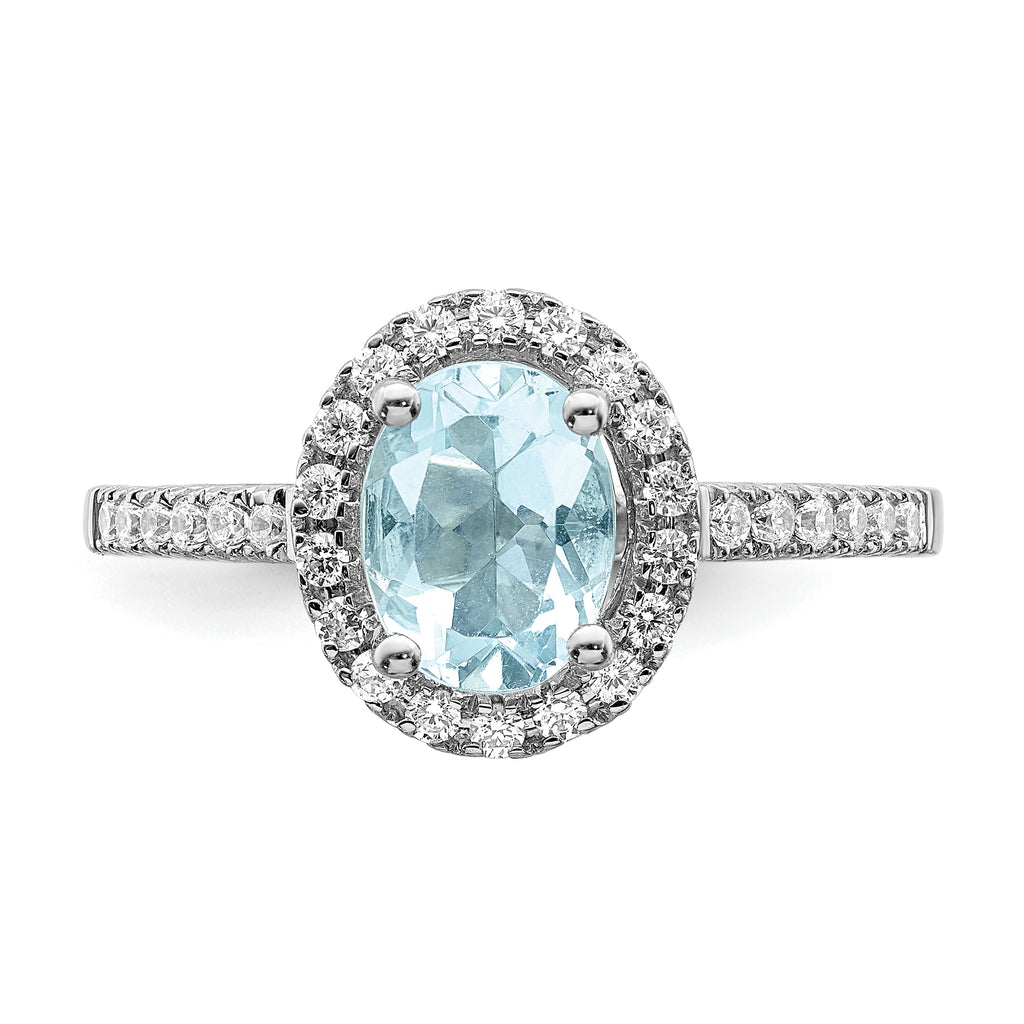 Pure Serenity 14k White Gold 1/3 carat Lab Grown Diamond VS/SI and Oval Lab Created Aquamarine Halo Engagement Ring