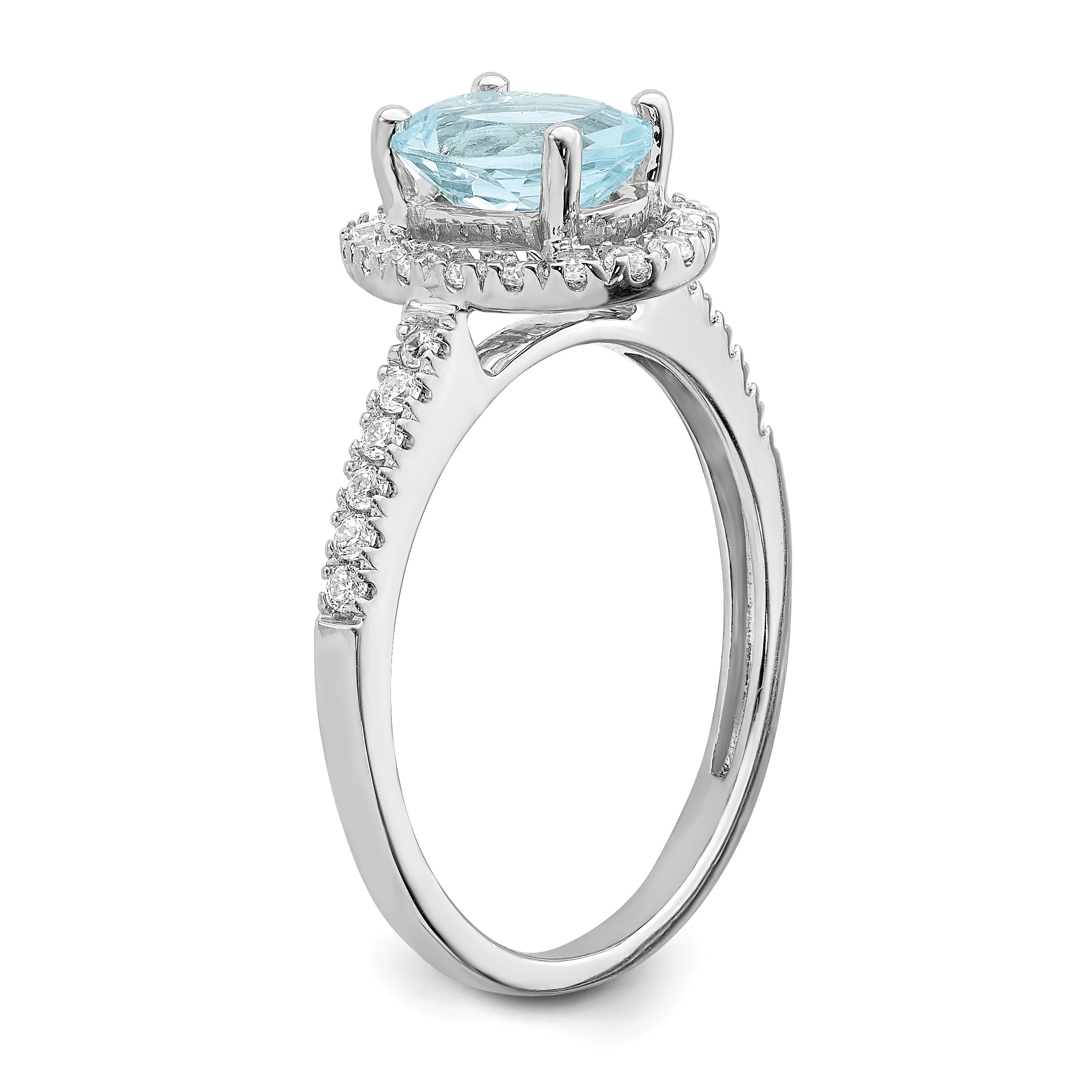 Pure Serenity 14k White Gold 1/3 carat Lab Grown Diamond VS/SI and Oval Lab Created Aquamarine Halo Engagement Ring