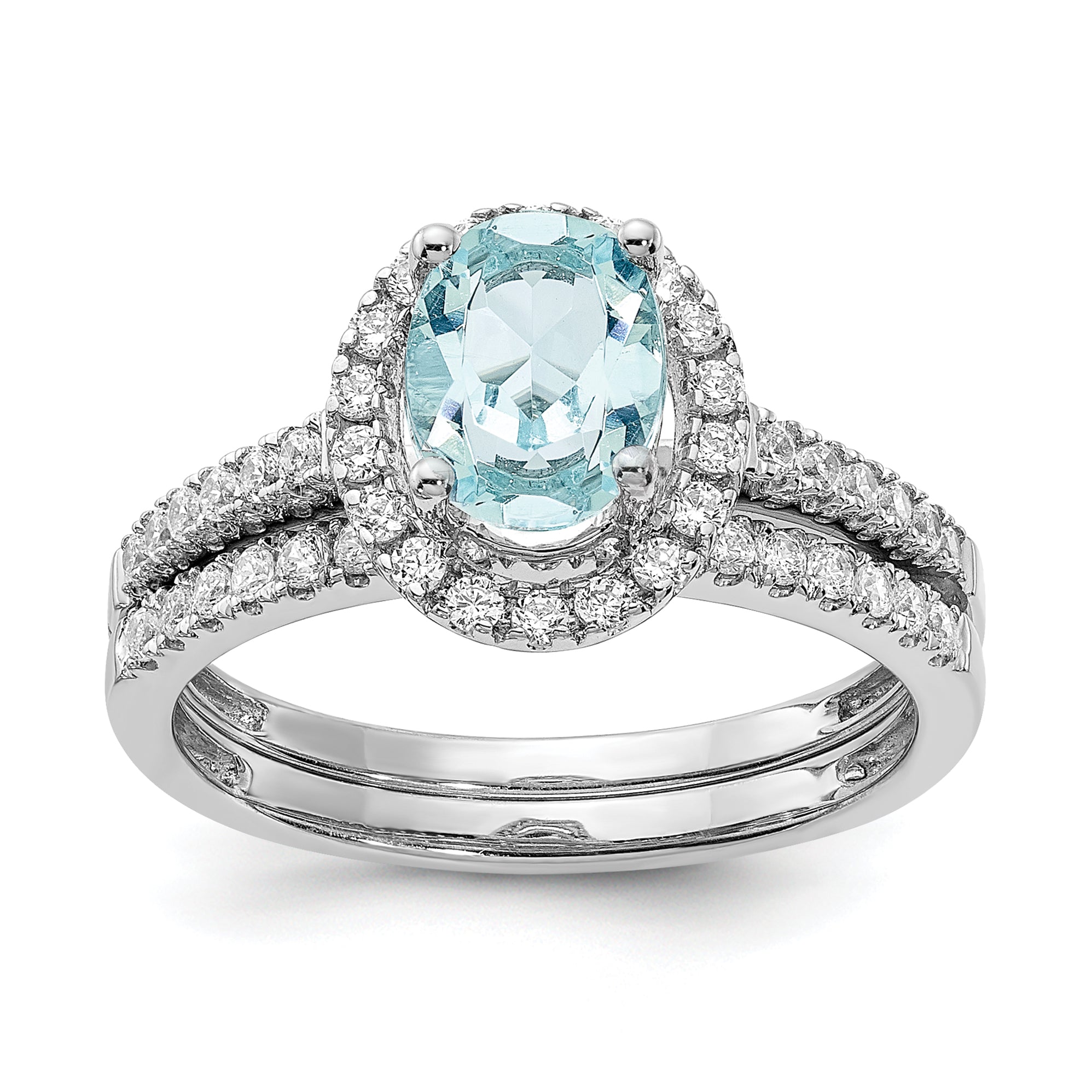Pure Serenity 14k White Gold 1/3 carat Lab Grown Diamond VS/SI and Oval Lab Created Aquamarine Halo Engagement Ring