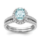 Pure Serenity 14k White Gold 1/3 carat Lab Grown Diamond VS/SI and Oval Lab Created Aquamarine Halo Engagement Ring