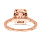 Pure Serenity 14k Rose Gold 1/3 carat Lab Grown Diamond VS/SI+ G+ and Long Cushion Morganite Halo Engagement Ring