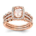 Pure Serenity 14k Rose Gold 1/3 carat Lab Grown Diamond VS/SI+ G+ and Long Cushion Morganite Halo Engagement Ring