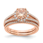 Pure Serenity 14k Rose Gold 1/4 carat Lab Grown Diamond VS/SI+ G+ and Round Morganite Halo Engagement Ring