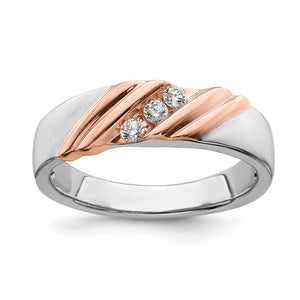 14k Two-tone Rose and White Gold 1/6 carat Lab Grown Diamond VS/SI+ G+ Three Stone Complete Men's Ring