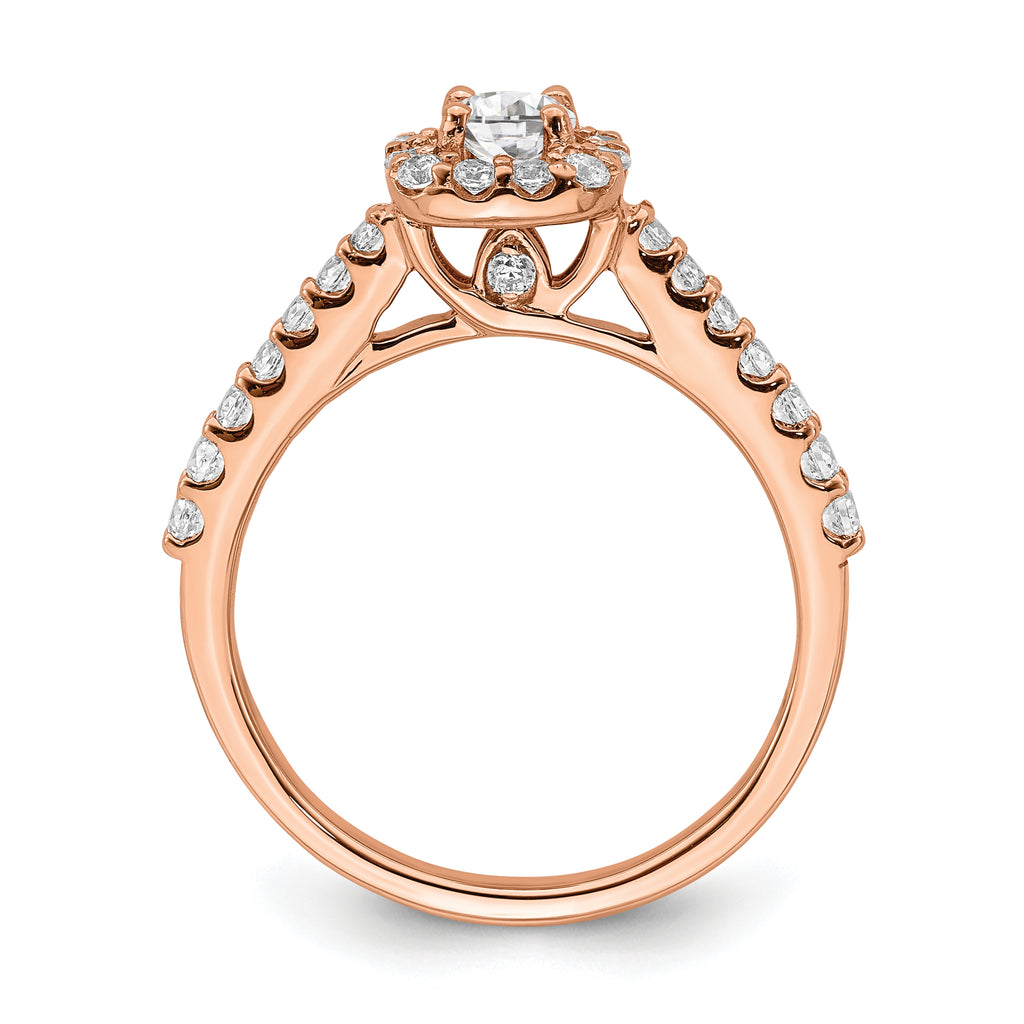 14k Rose Gold 3/4 carat Lab Grown Diamond VS/SI+ G+ Complete Round Halo Engagement Ring