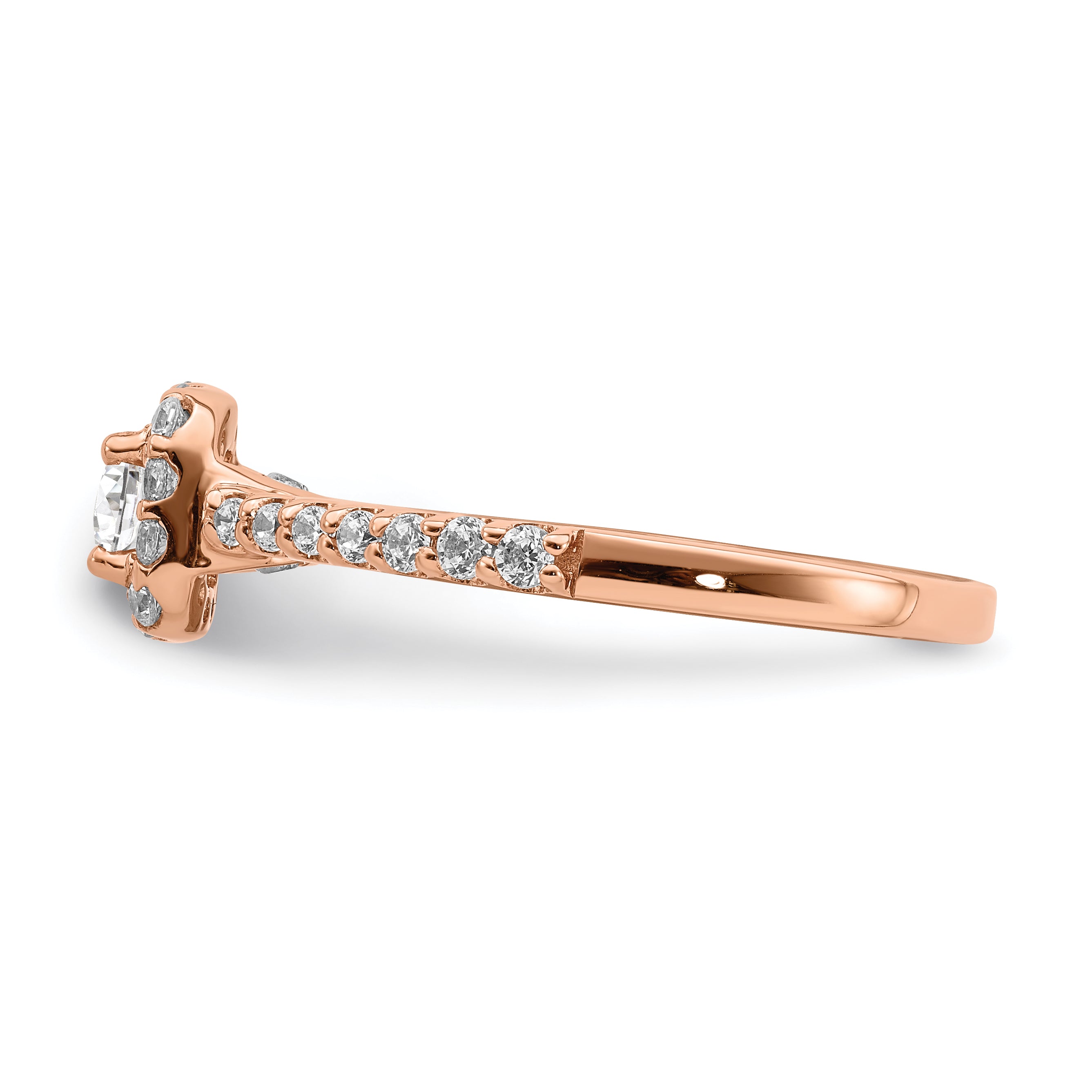 14k Rose Gold 3/4 carat Lab Grown Diamond VS/SI+ G+ Complete Round Halo Engagement Ring