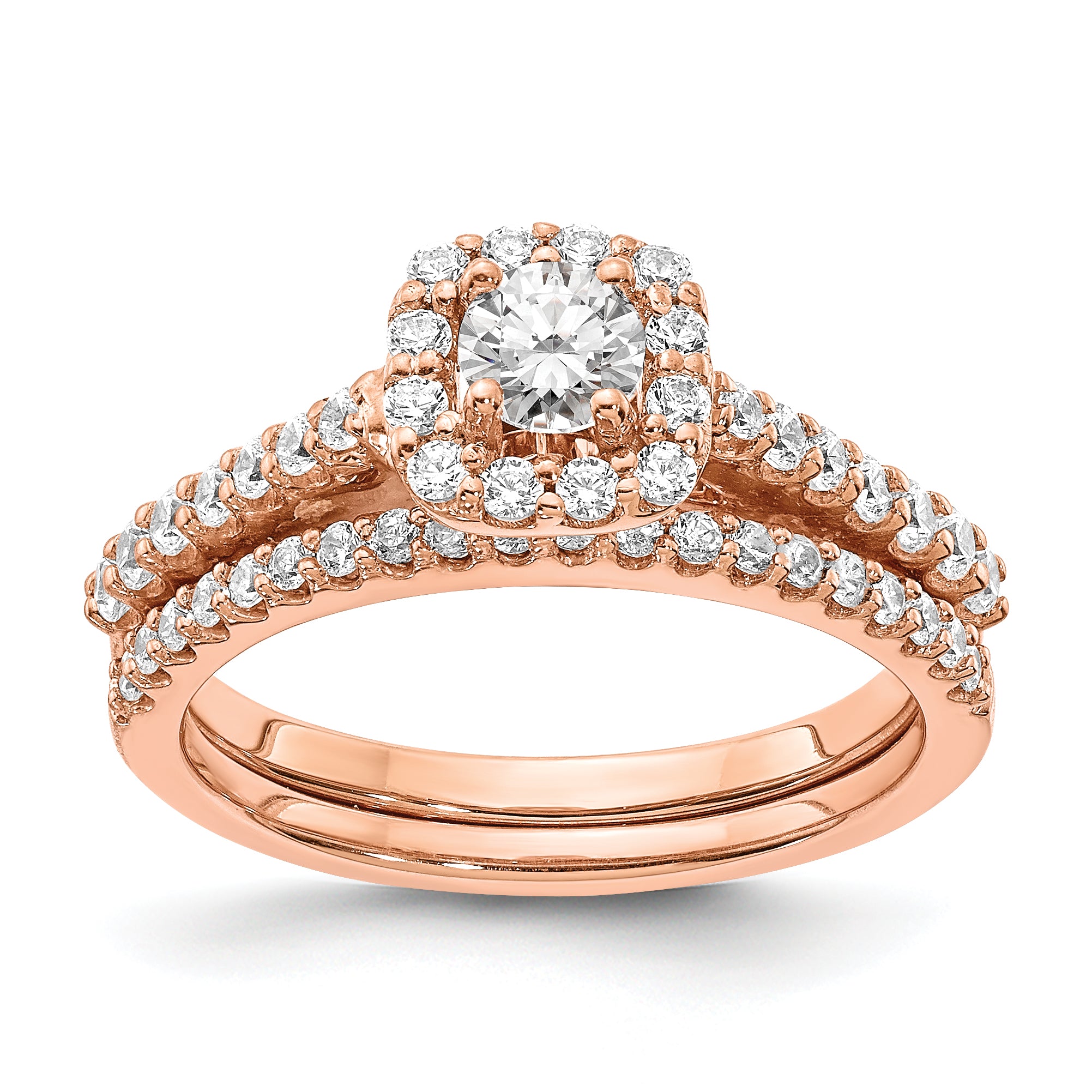 14k Rose Gold 3/4 carat Lab Grown Diamond VS/SI+ G+ Complete Round Halo Engagement Ring