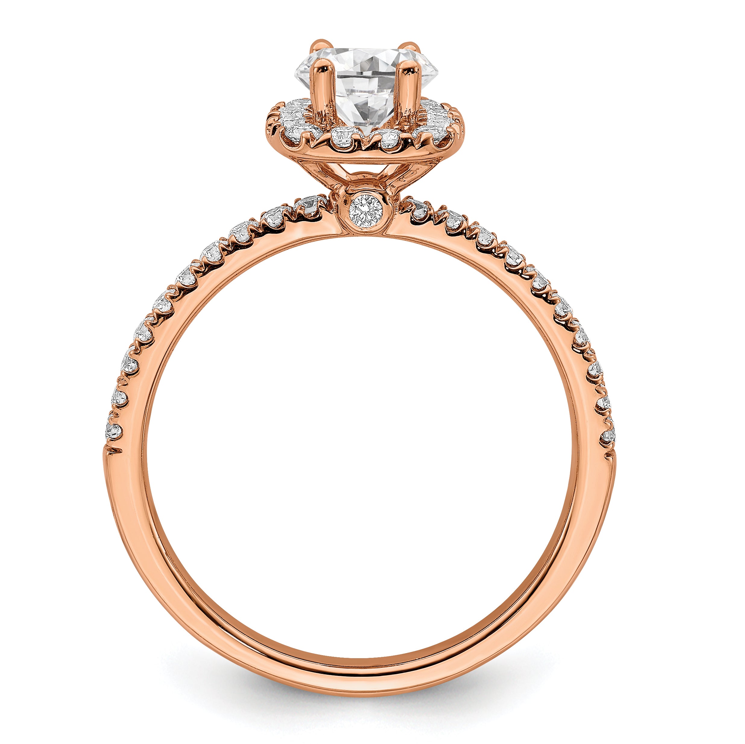 14k Rose Gold 3/4 carat Lab Grown Diamond VS/SI+ G+ Complete Round Halo Engagement Ring