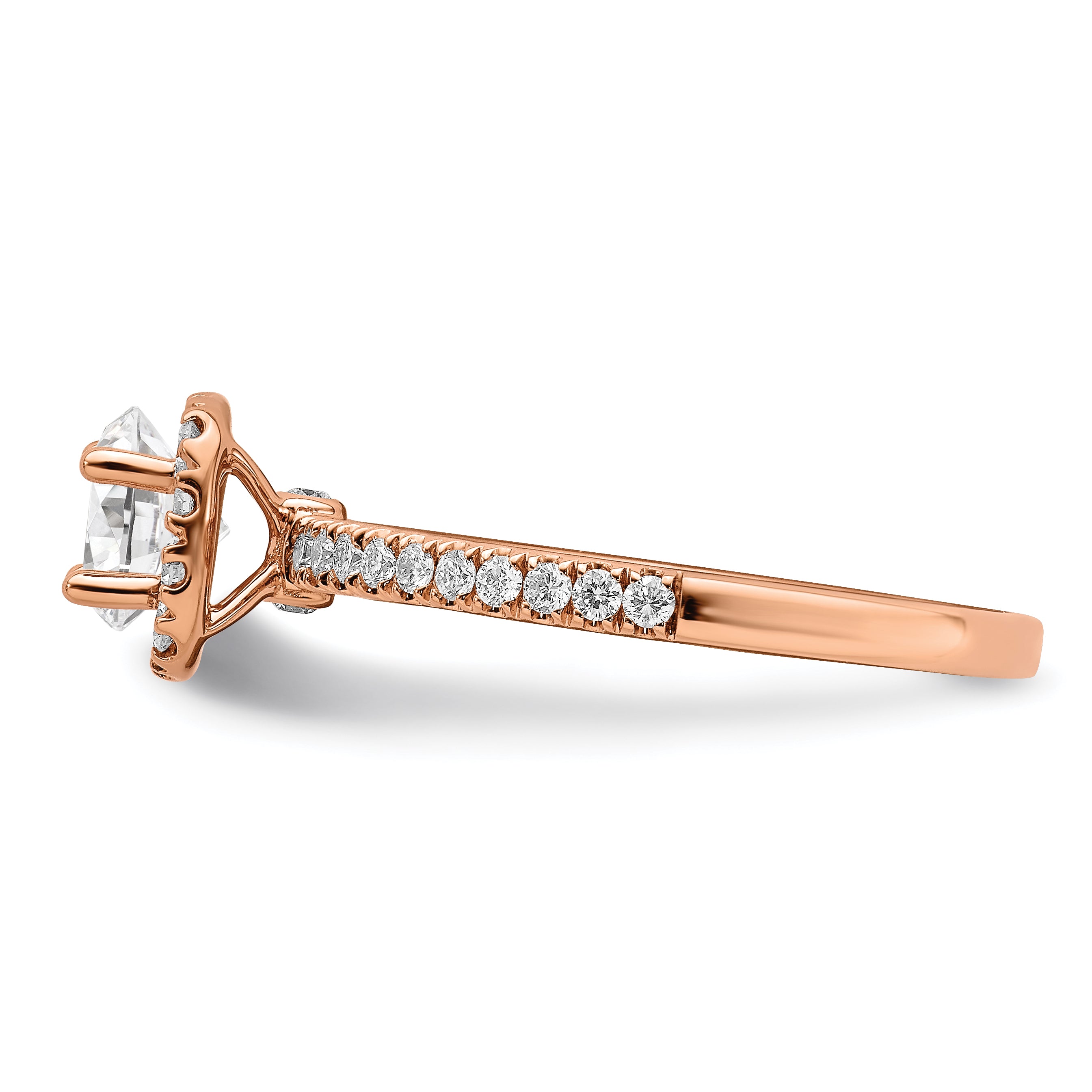 14k Rose Gold 3/4 carat Lab Grown Diamond VS/SI+ G+ Complete Round Halo Engagement Ring