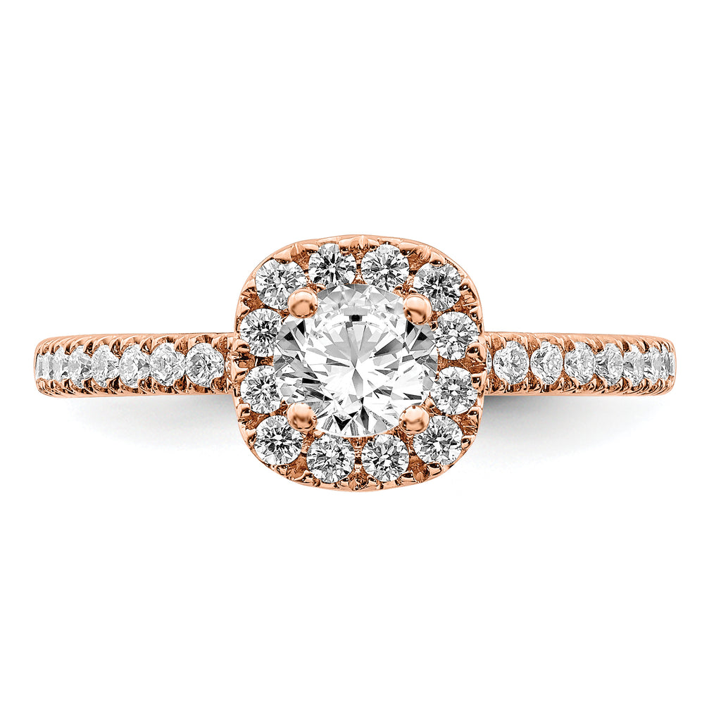 14k Rose Gold 3/4 carat Lab Grown Diamond VS/SI+ G+ Complete Round Halo Engagement Ring