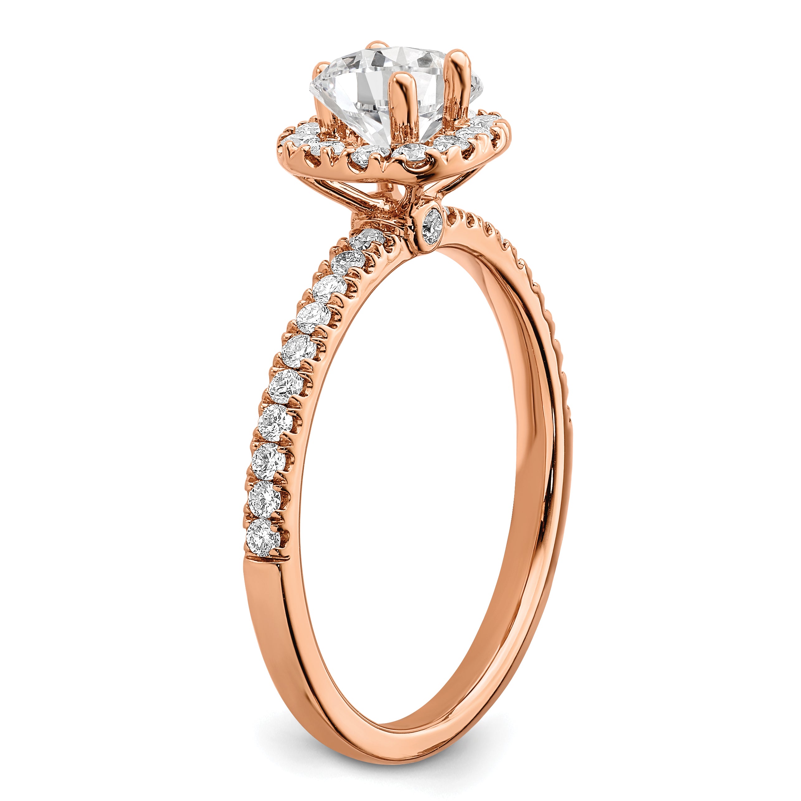 14k Rose Gold 3/4 carat Lab Grown Diamond VS/SI+ G+ Complete Round Halo Engagement Ring