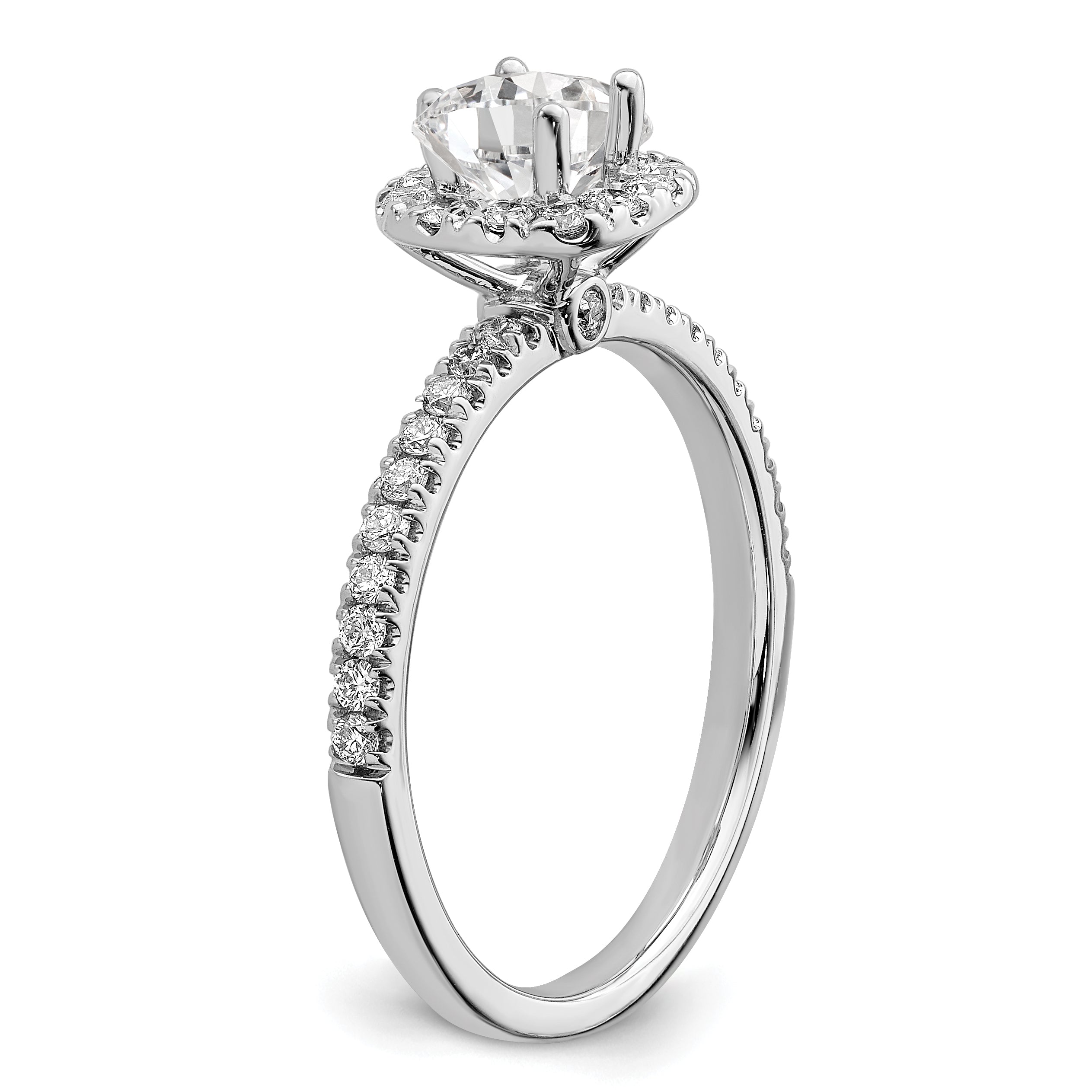14k White Gold 3/4 carat Lab Grown Diamond VS/SI+ G+ Complete Round Halo Engagement Ring