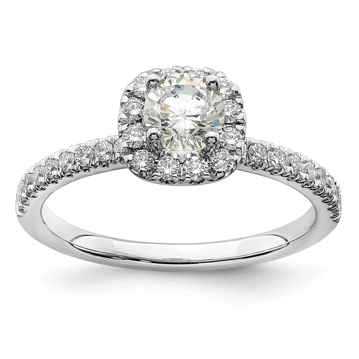 14k White Gold 3/4 carat Lab Grown Diamond VS/SI+ G+ Complete Round Halo Engagement Ring