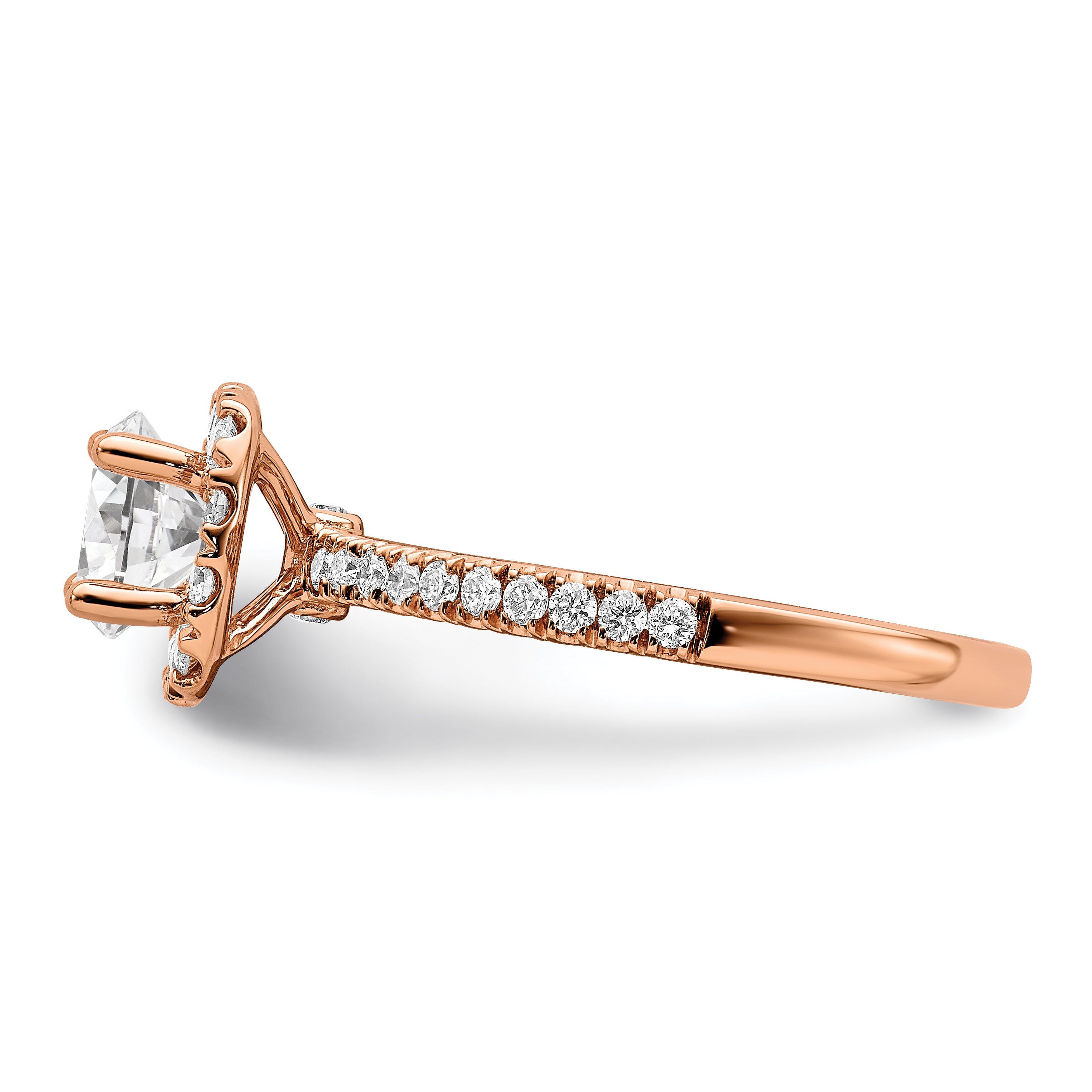 14k Rose Gold 1 carat Lab Grown Diamond VS/SI+ G+ Complete Round Halo Engagement Ring