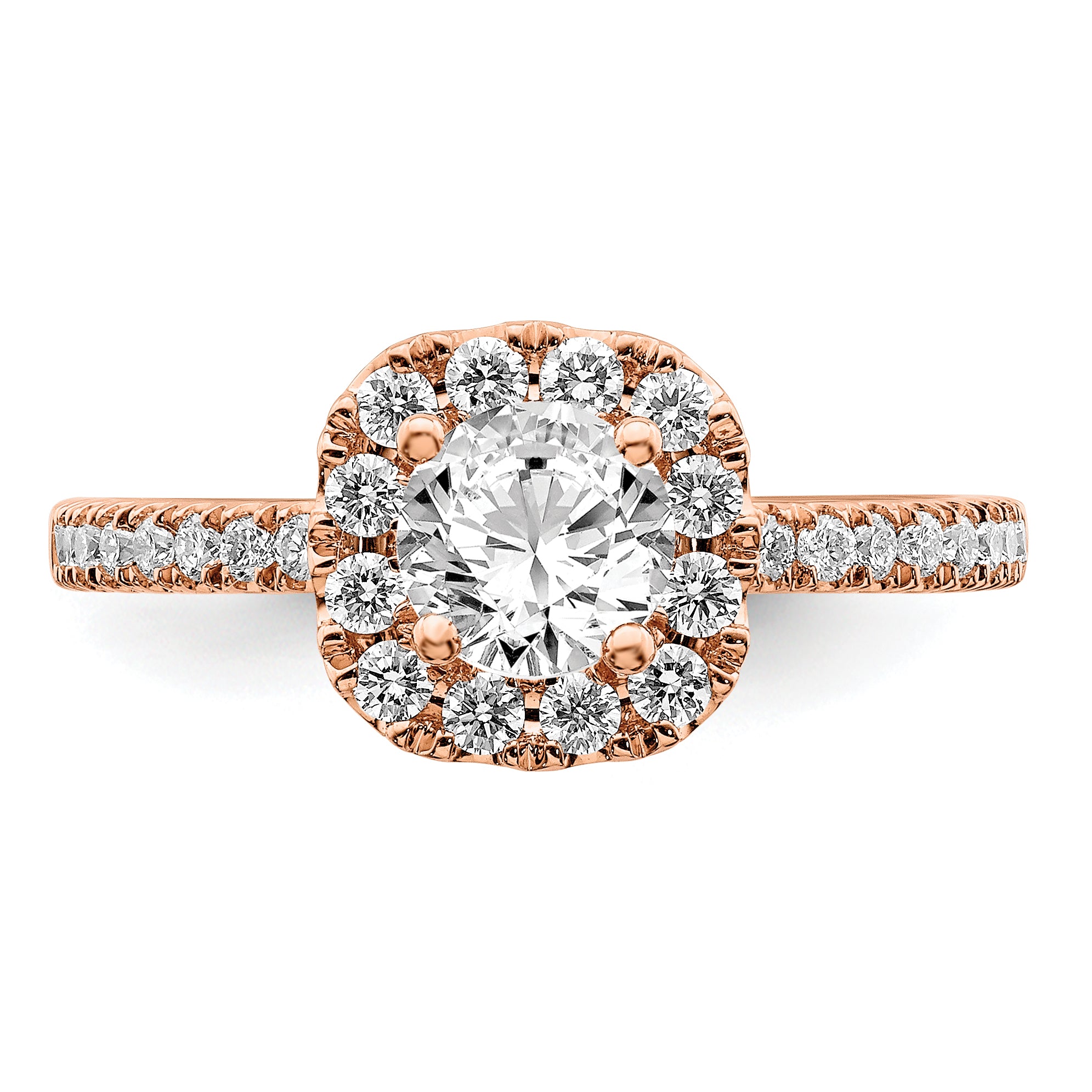 14k Rose Gold 1 carat Lab Grown Diamond VS/SI+ G+ Complete Round Halo Engagement Ring