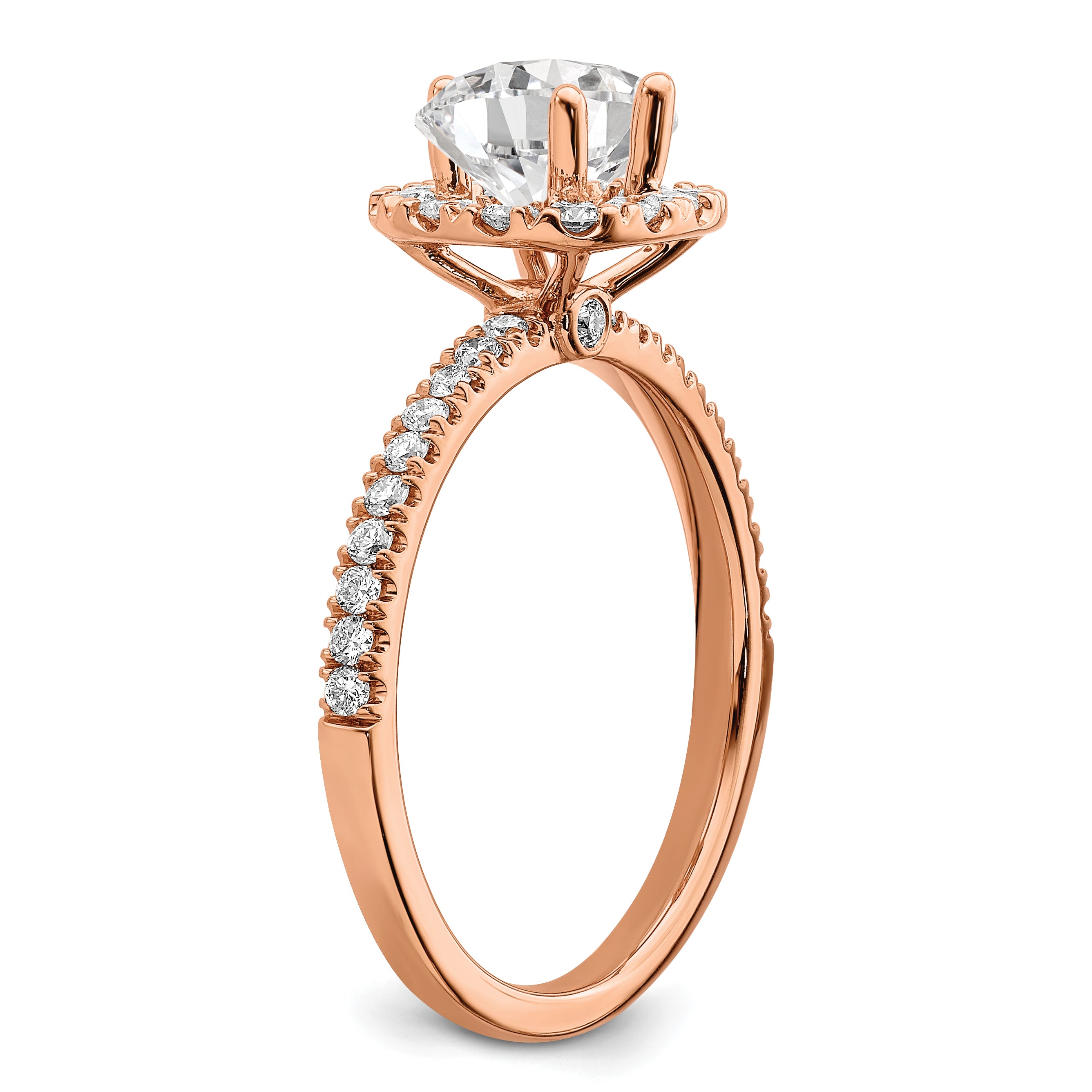 14k Rose Gold 1 carat Lab Grown Diamond VS/SI+ G+ Complete Round Halo Engagement Ring