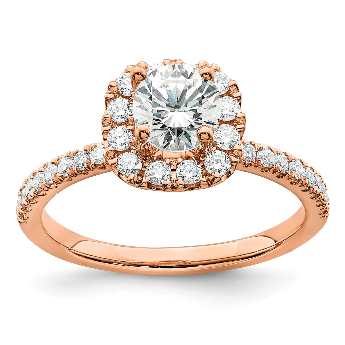 14k Rose Gold 1 carat Lab Grown Diamond VS/SI+ G+ Complete Round Halo Engagement Ring