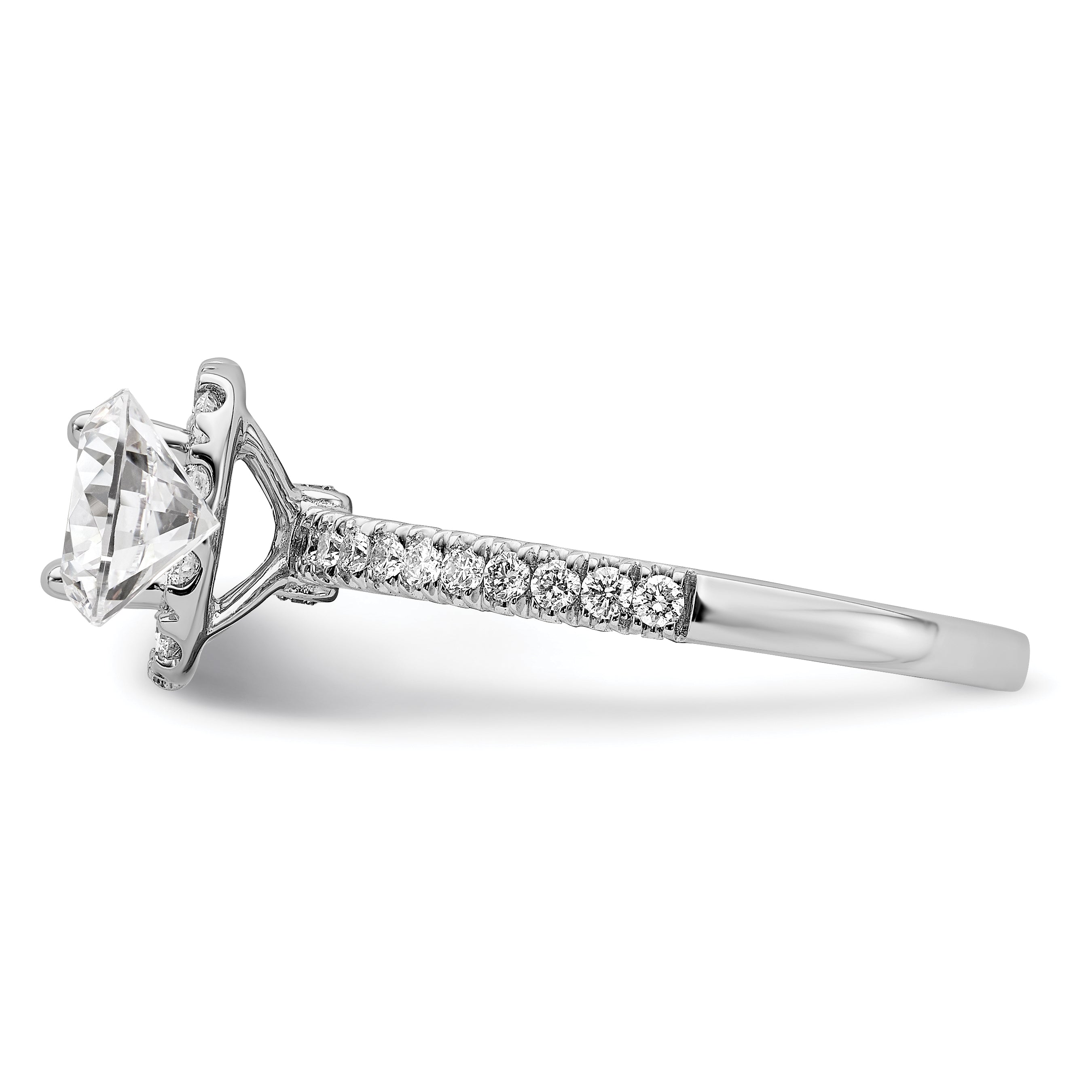 14k White Gold 1 carat Lab Grown Diamond VS/SI+ G+ Complete Round Halo Engagement Ring