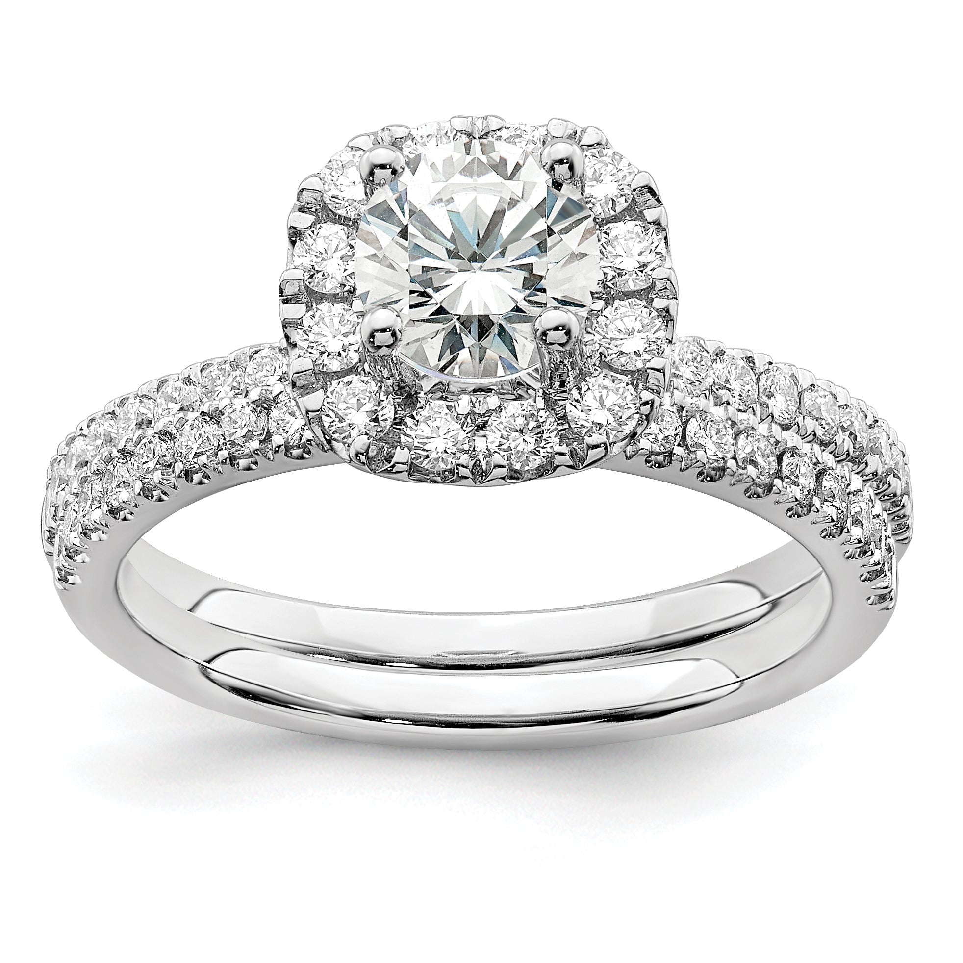 14k White Gold 1 carat Lab Grown Diamond VS/SI+ G+ Complete Round Halo Engagement Ring