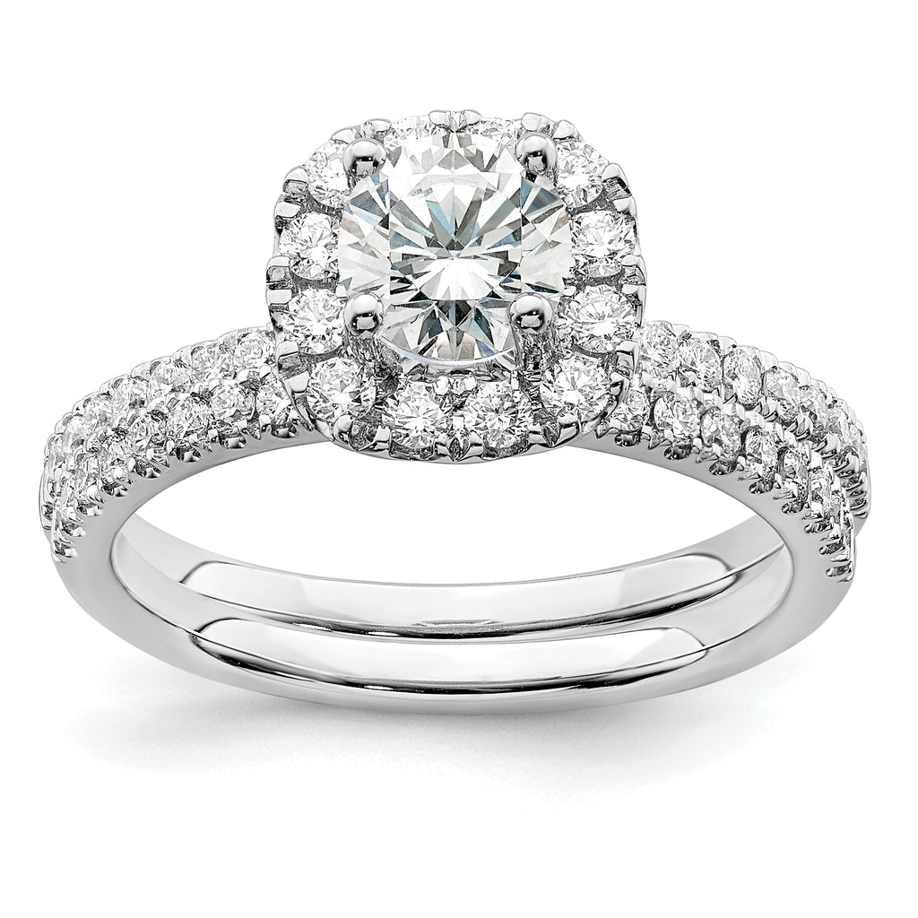 14k White Gold 1 carat Lab Grown Diamond VS/SI+ G+ Complete Round Halo Engagement Ring