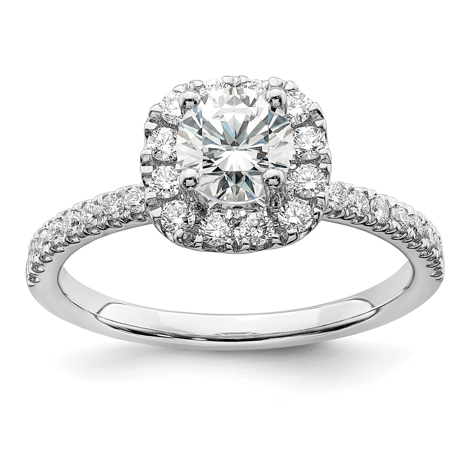 14k White Gold 1 carat Lab Grown Diamond VS/SI+ G+ Complete Round Halo Engagement Ring Main image
