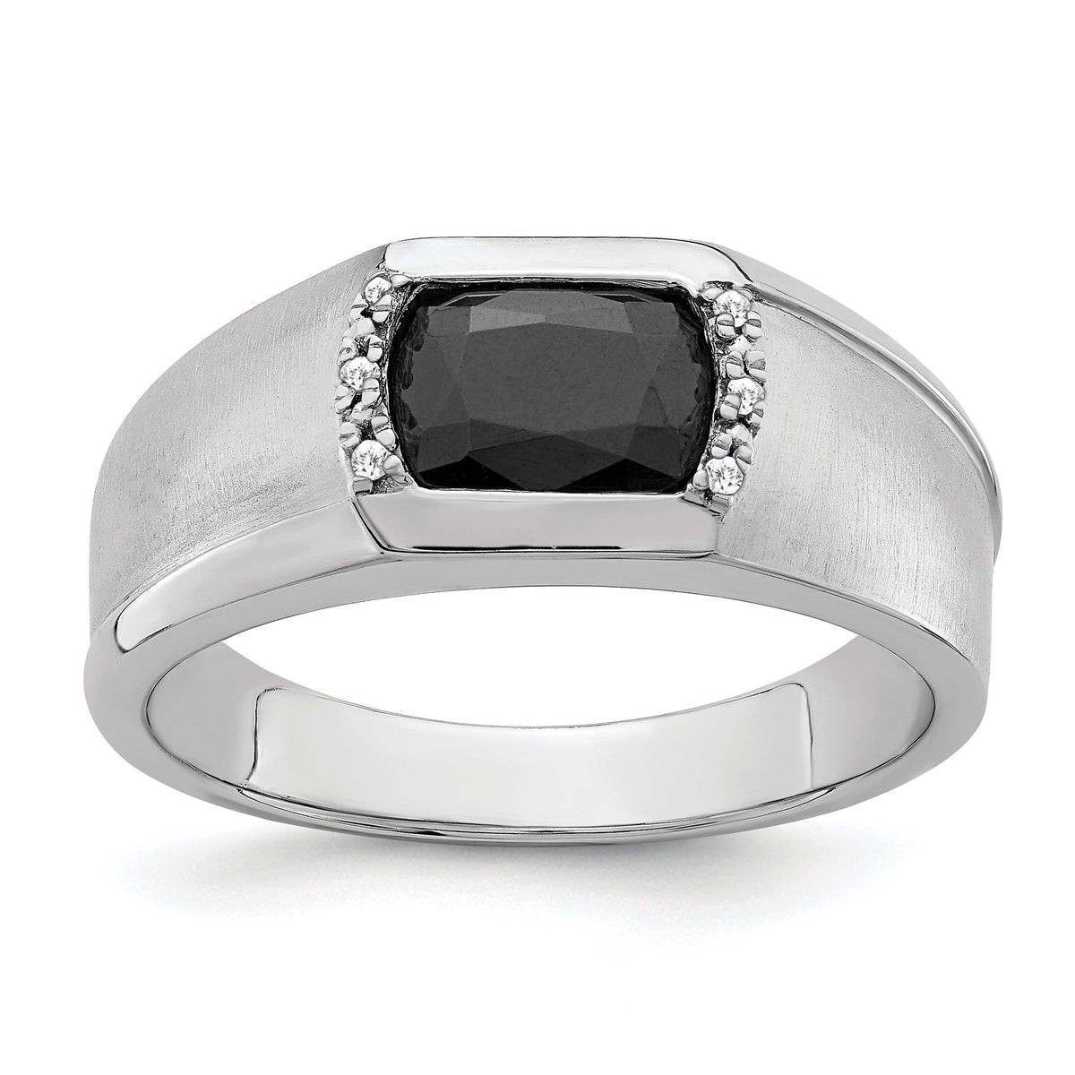Men's Onyx & Diamond Ring in 14K White Gold, 3mm (0.03 ct. tw.), Size 10 - Sophia Jewelers Main image