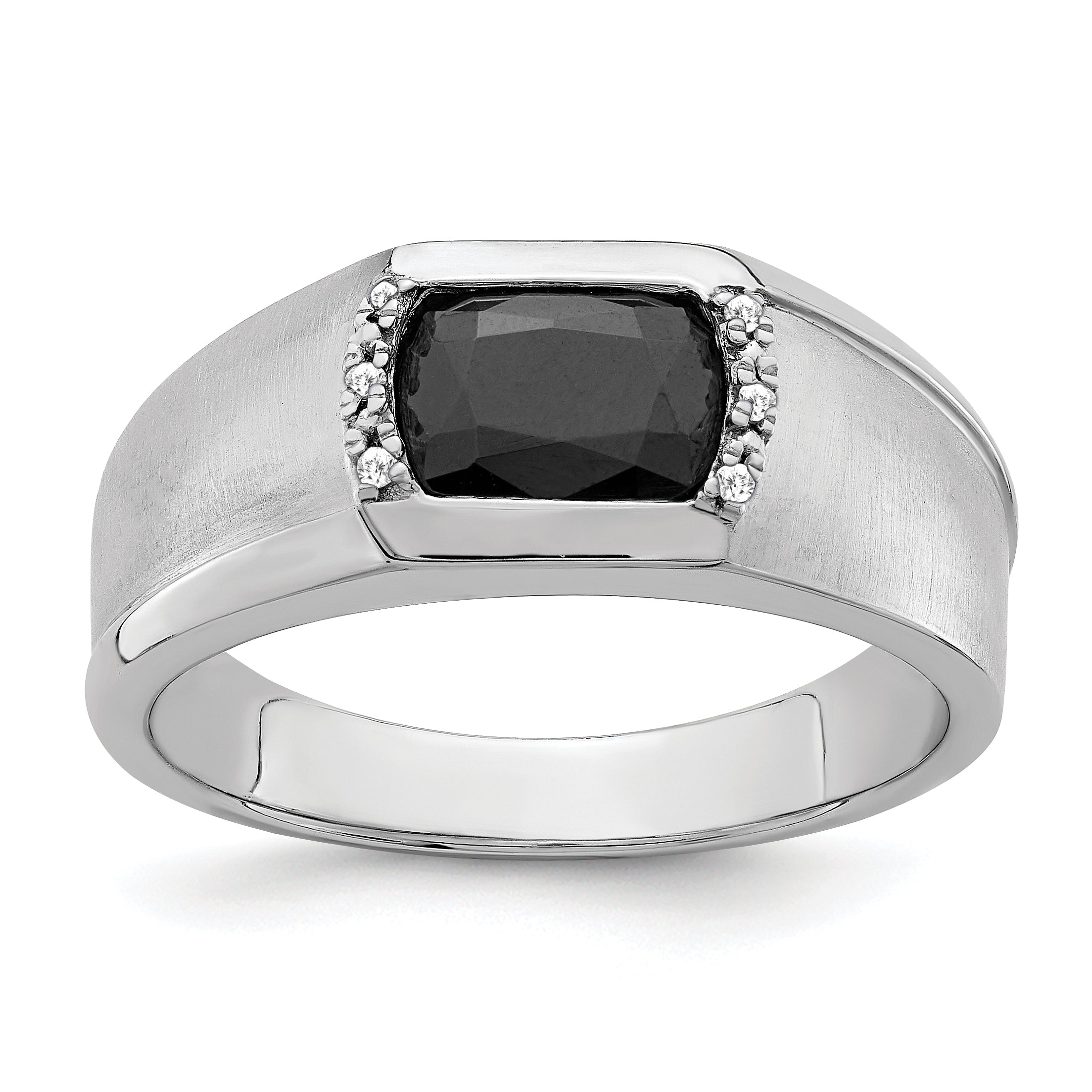 14k White Gold Onyx and Diamond Mens Ring Main image