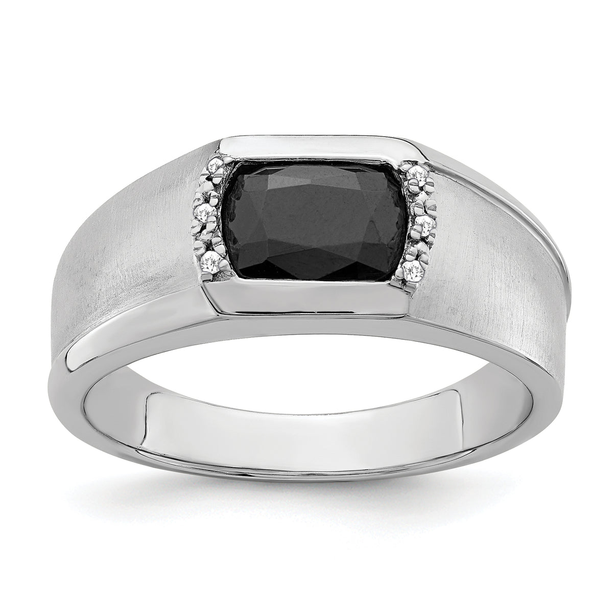 14k White Gold Onyx and Diamond Mens Ring