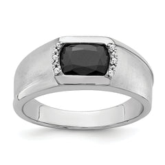 14k White Gold Onyx and Diamond Mens Ring