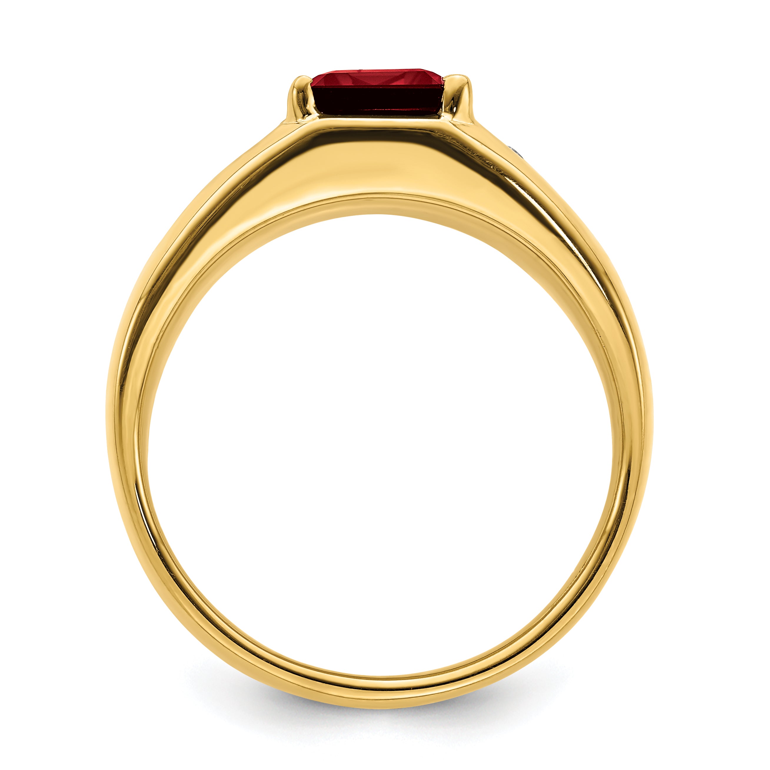 14k Emerald-cut Created Ruby and Diamond Polished Mens Ring Secondary image