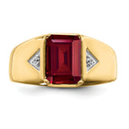 14k Emerald-cut Created Ruby and Diamond Polished Mens Ring