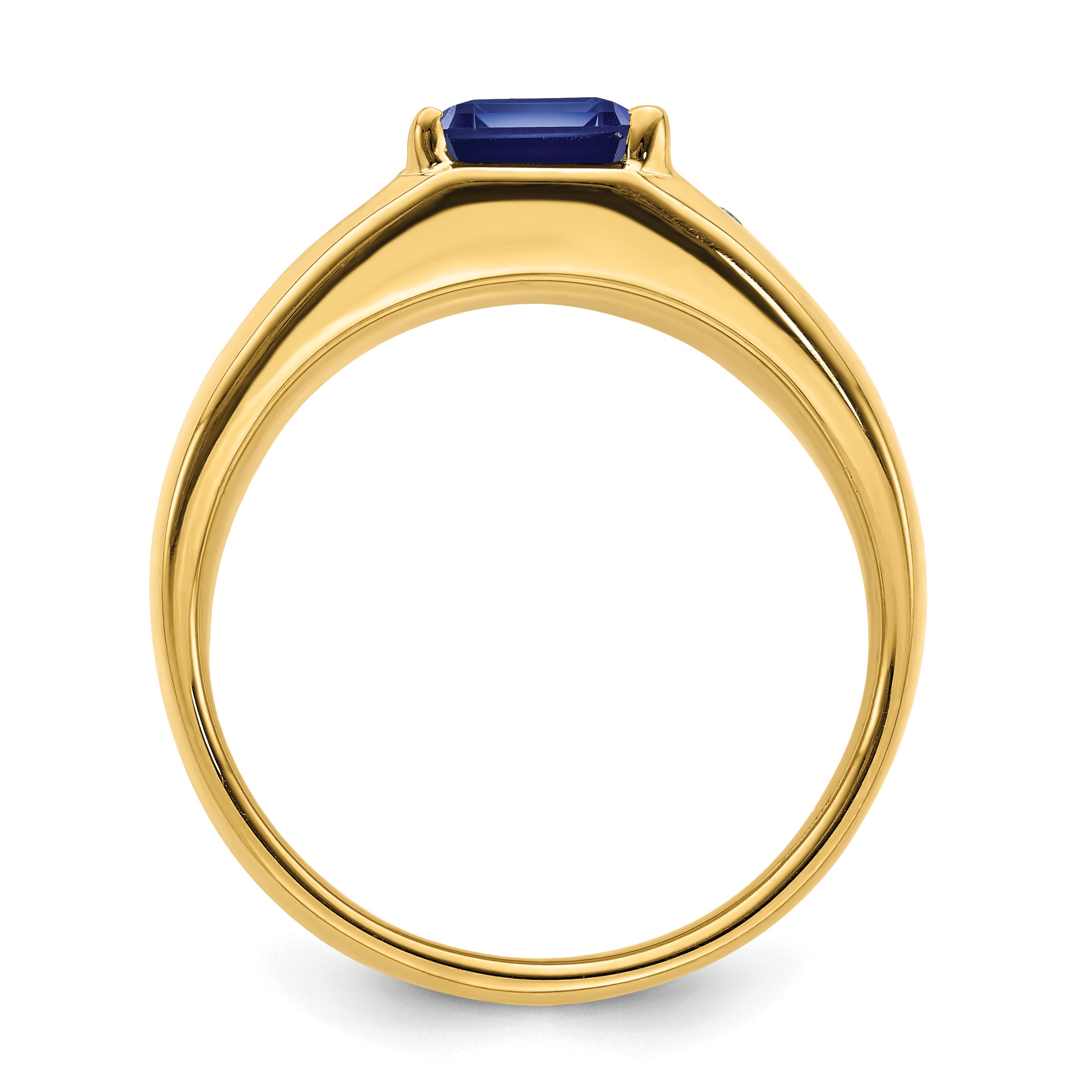 14k Emerald-cut Created Sapphire and Diamond Polished Mens Ring Secondary image