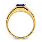 14k Emerald-cut Created Sapphire and Diamond Polished Mens Ring