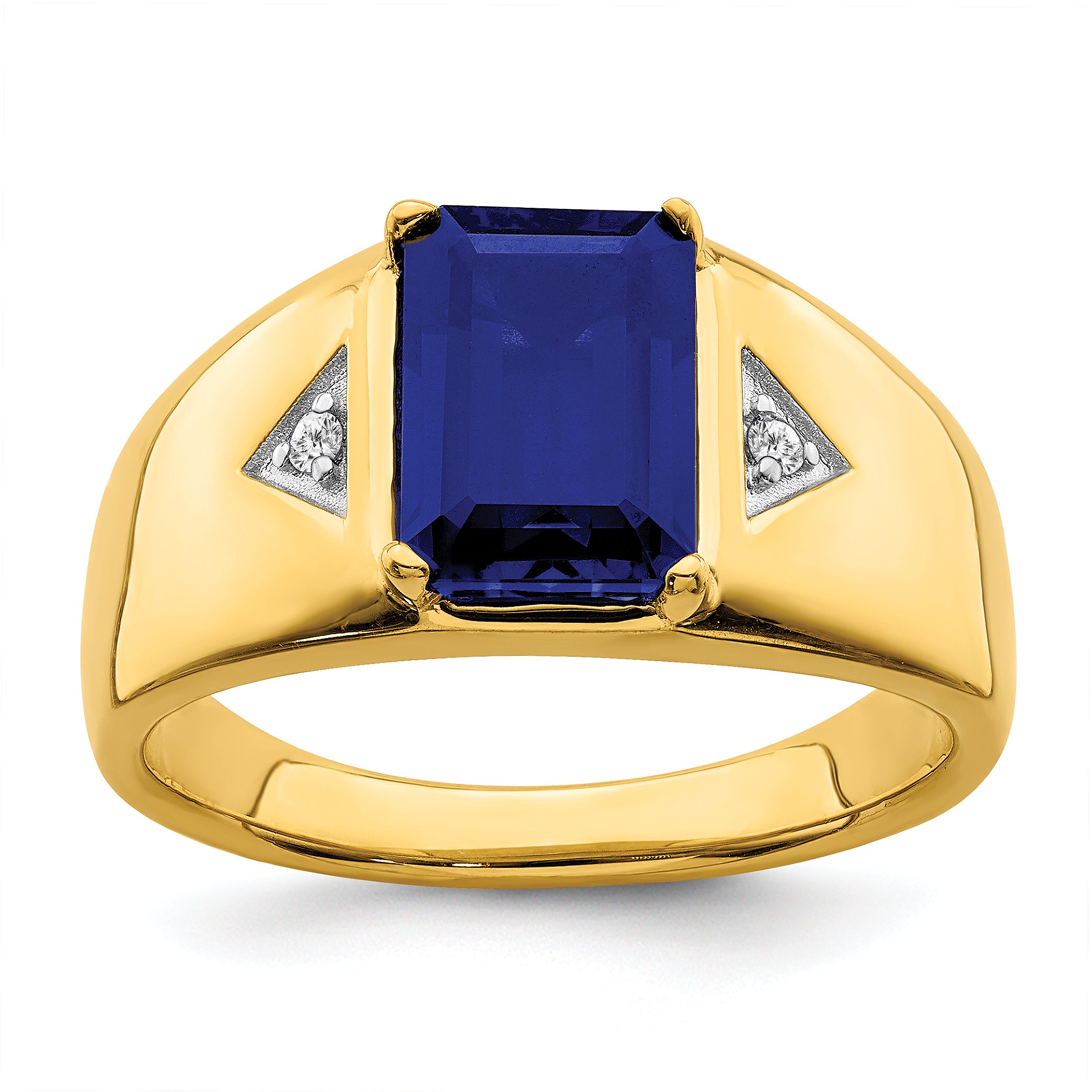 14k Emerald-cut Created Sapphire and Diamond Polished Mens Ring Main image