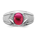 14k White Gold Created Ruby and Diamond Mens Ring