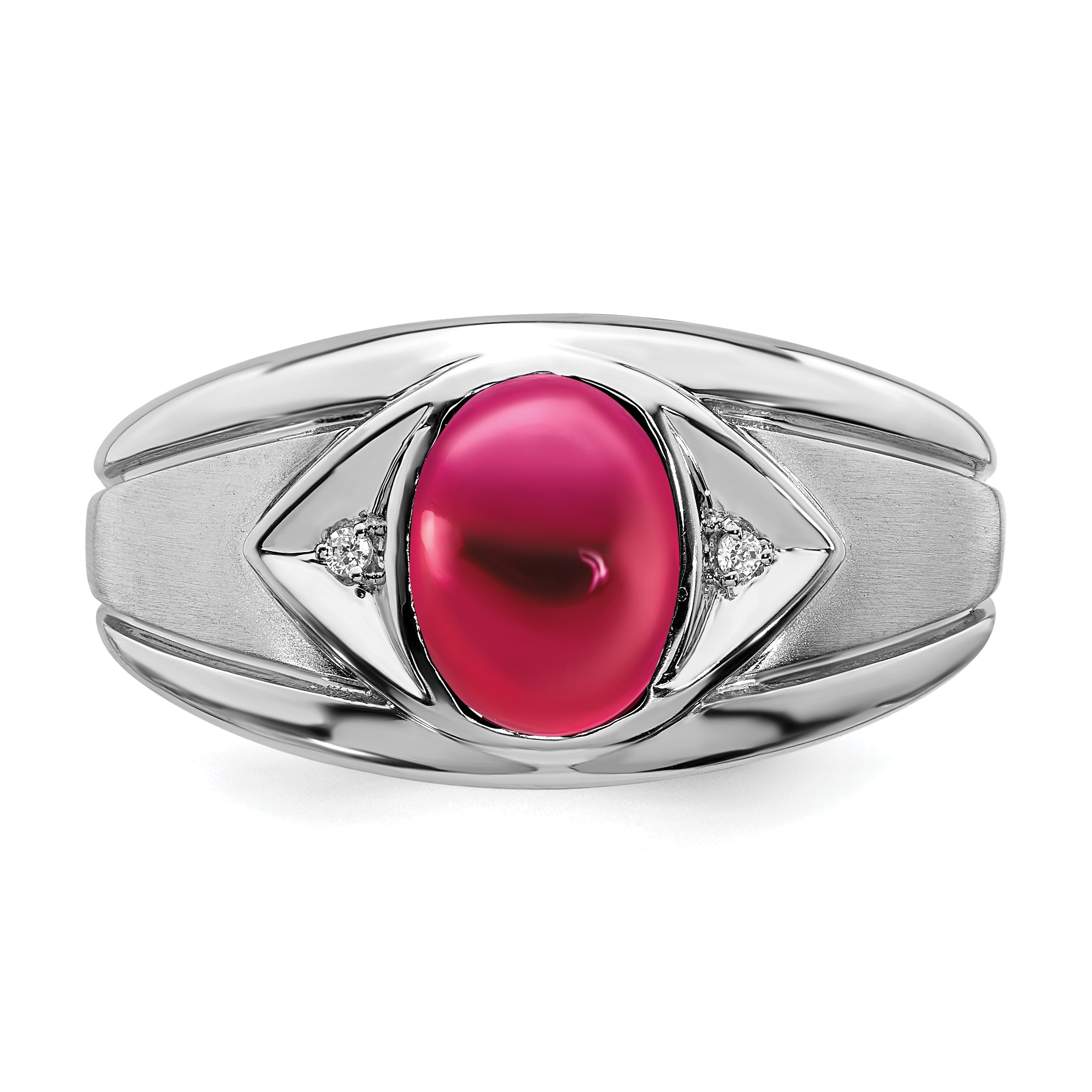 14k White Gold Created Ruby and Diamond Mens Ring
