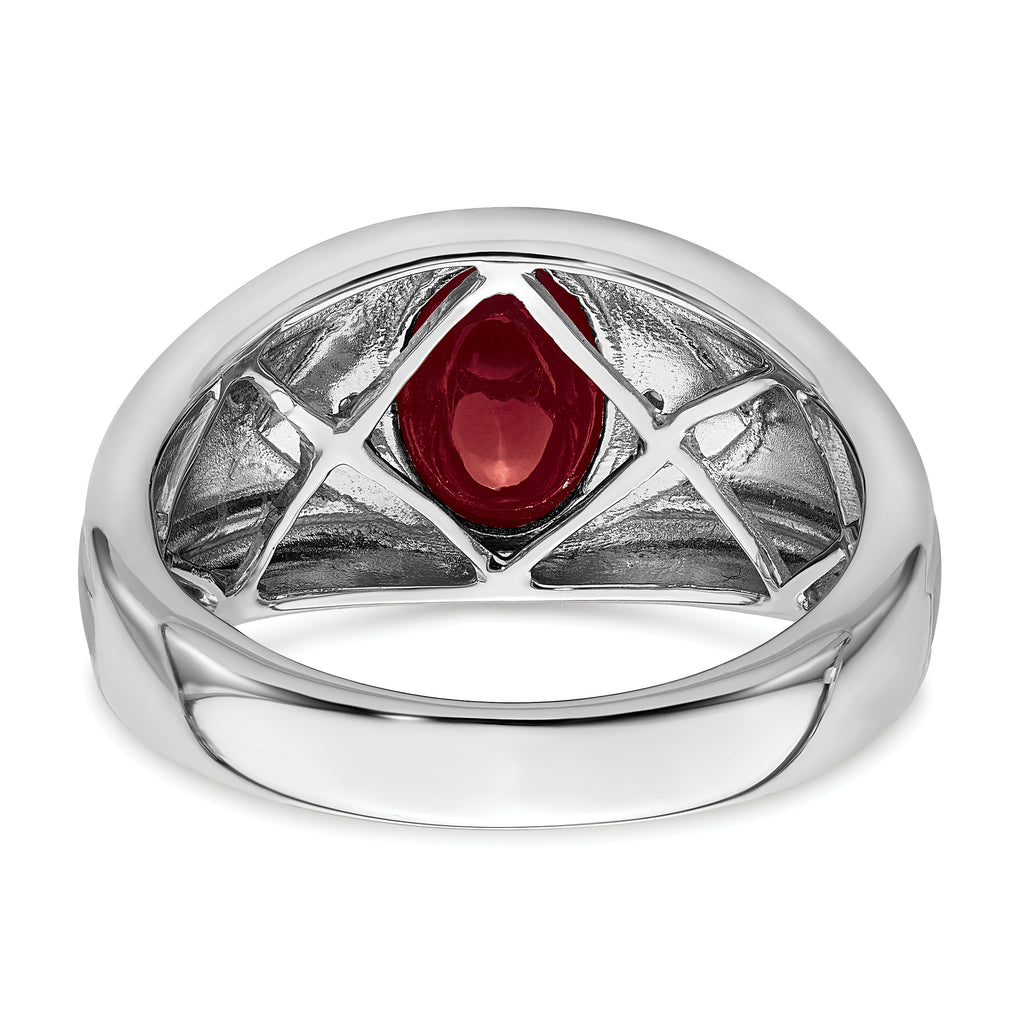 14k White Gold Created Ruby and Diamond Mens Ring