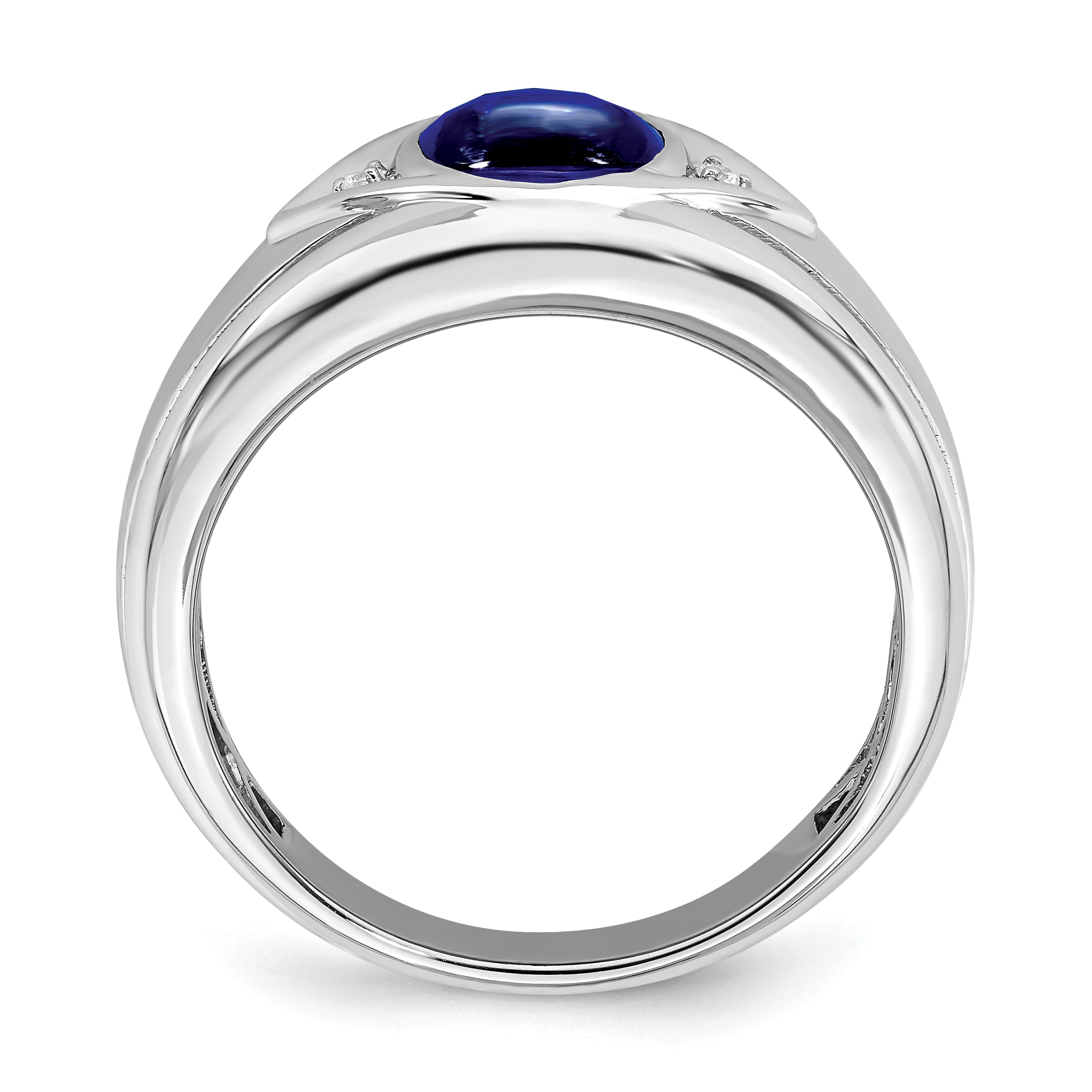 14k White Gold Created Sapphire and Diamond Mens Ring Secondary image