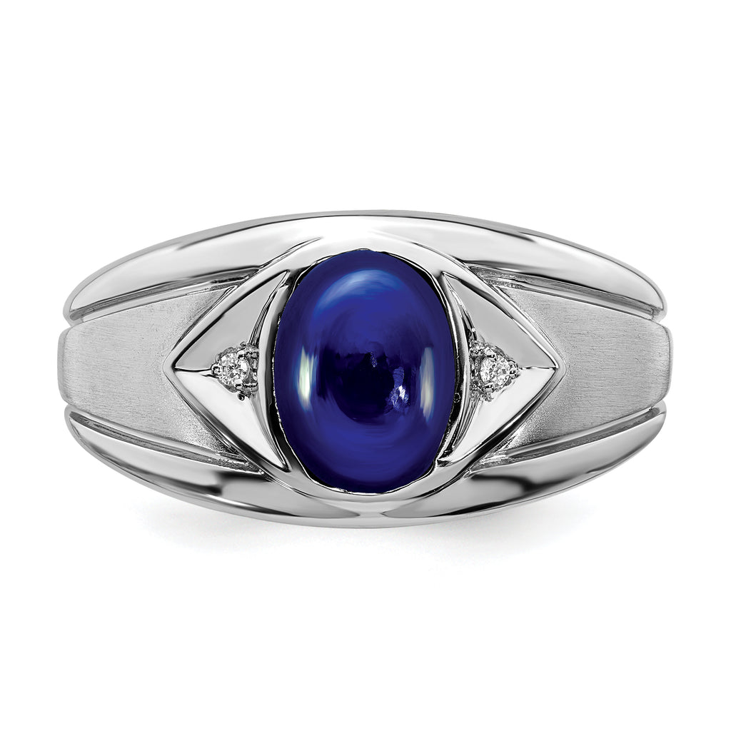 14k White Gold Created Sapphire and Diamond Mens Ring