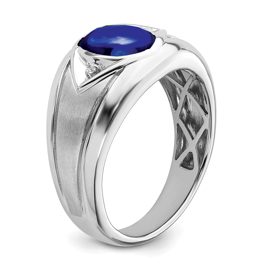 14k White Gold Created Sapphire and Diamond Mens Ring