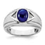 14k White Gold Created Sapphire and Diamond Mens Ring