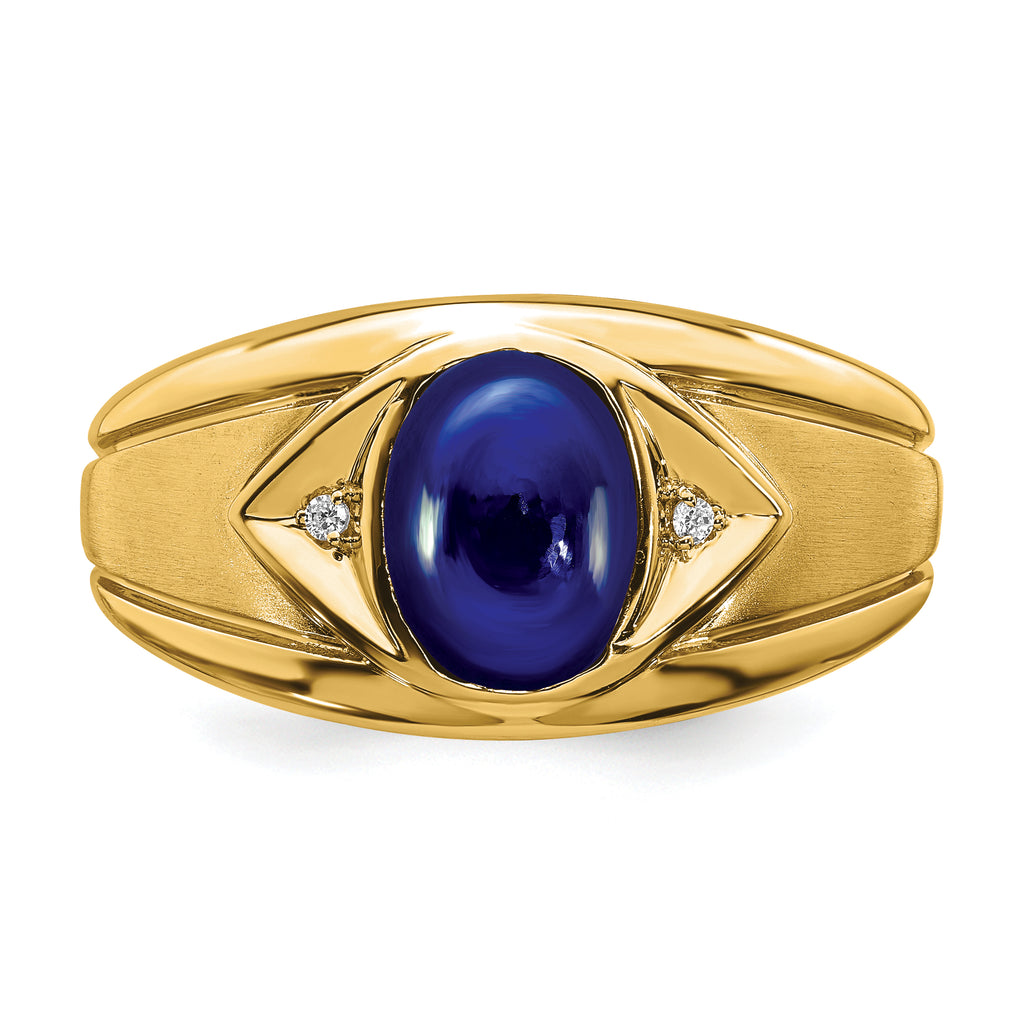 14k Created Sapphire and Diamond Mens Ring