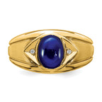 14k Created Sapphire and Diamond Mens Ring