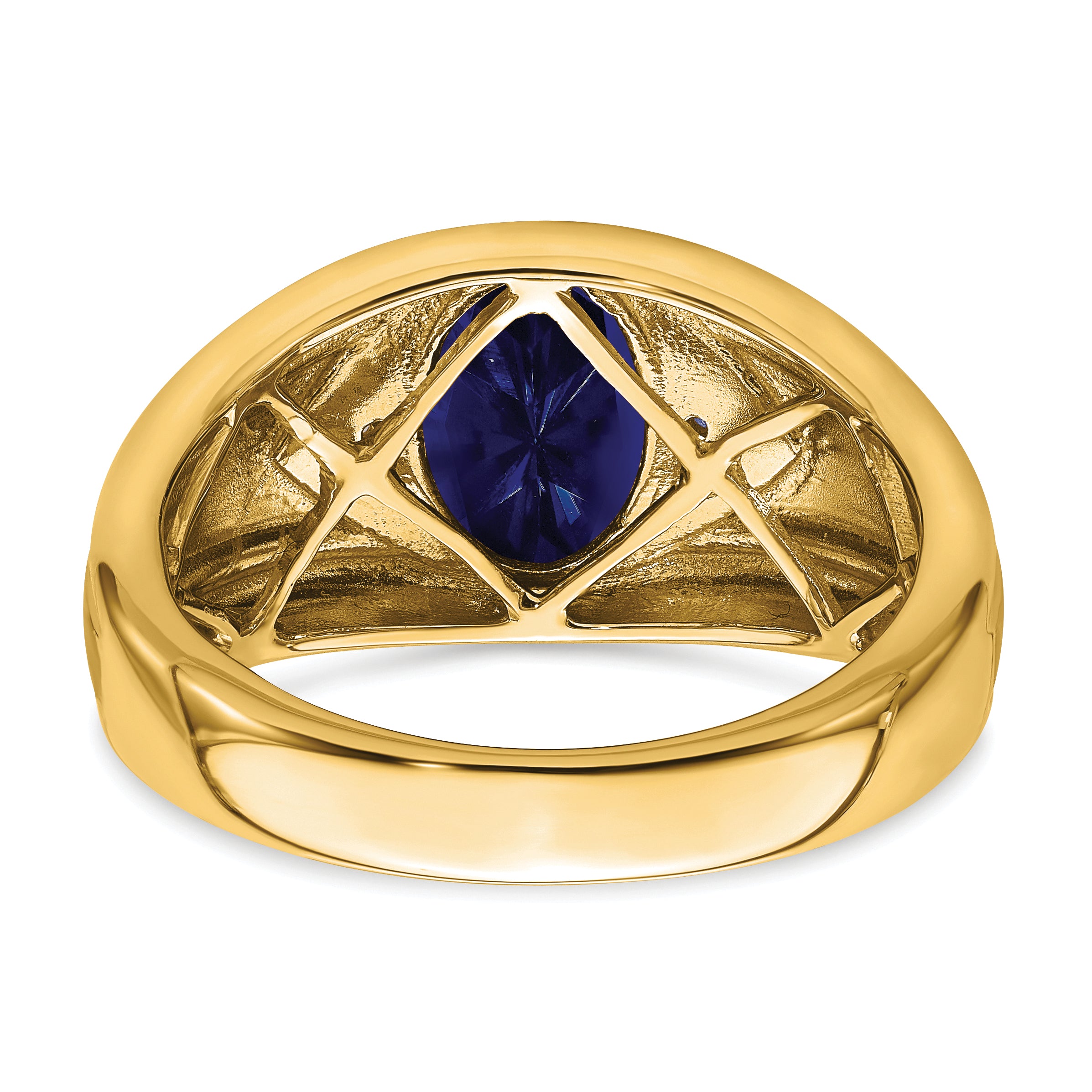 14k Created Sapphire and Diamond Mens Ring