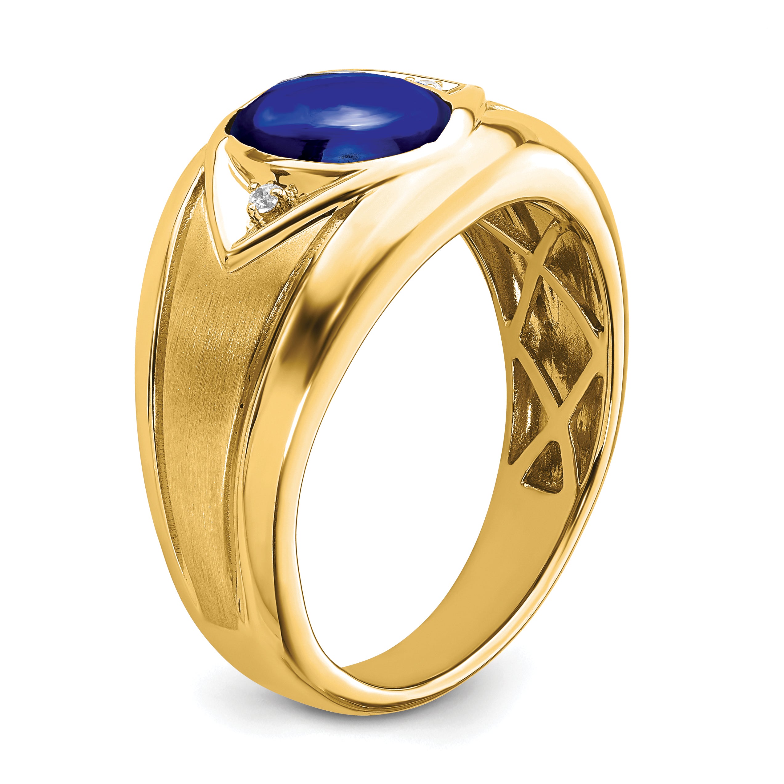 14k Created Sapphire and Diamond Mens Ring