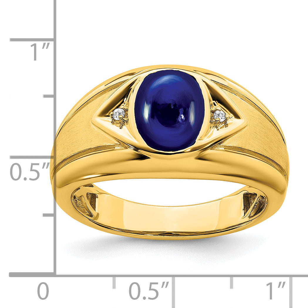 14k Created Sapphire and Diamond Mens Ring