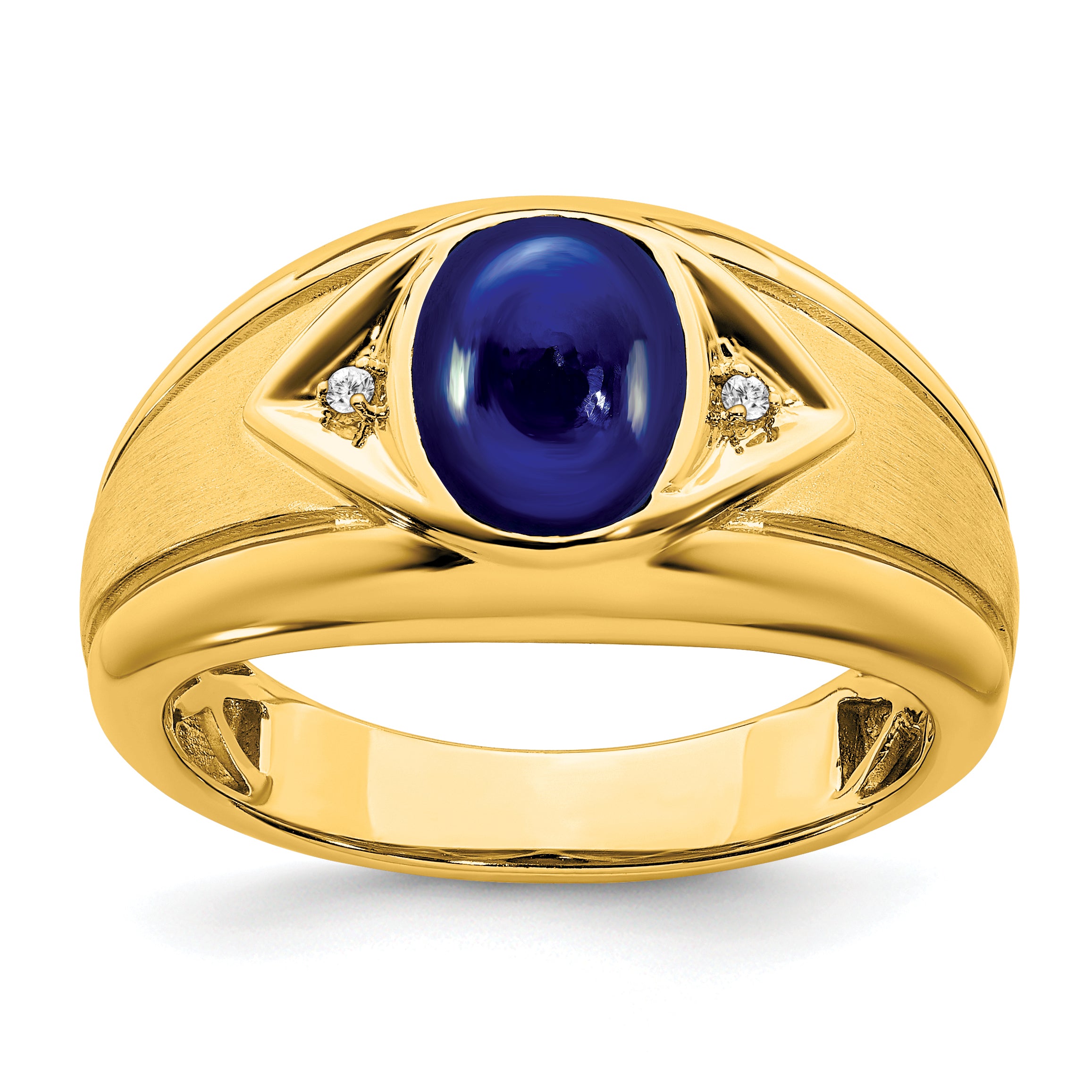 14k Created Sapphire and Diamond Mens Ring Main image