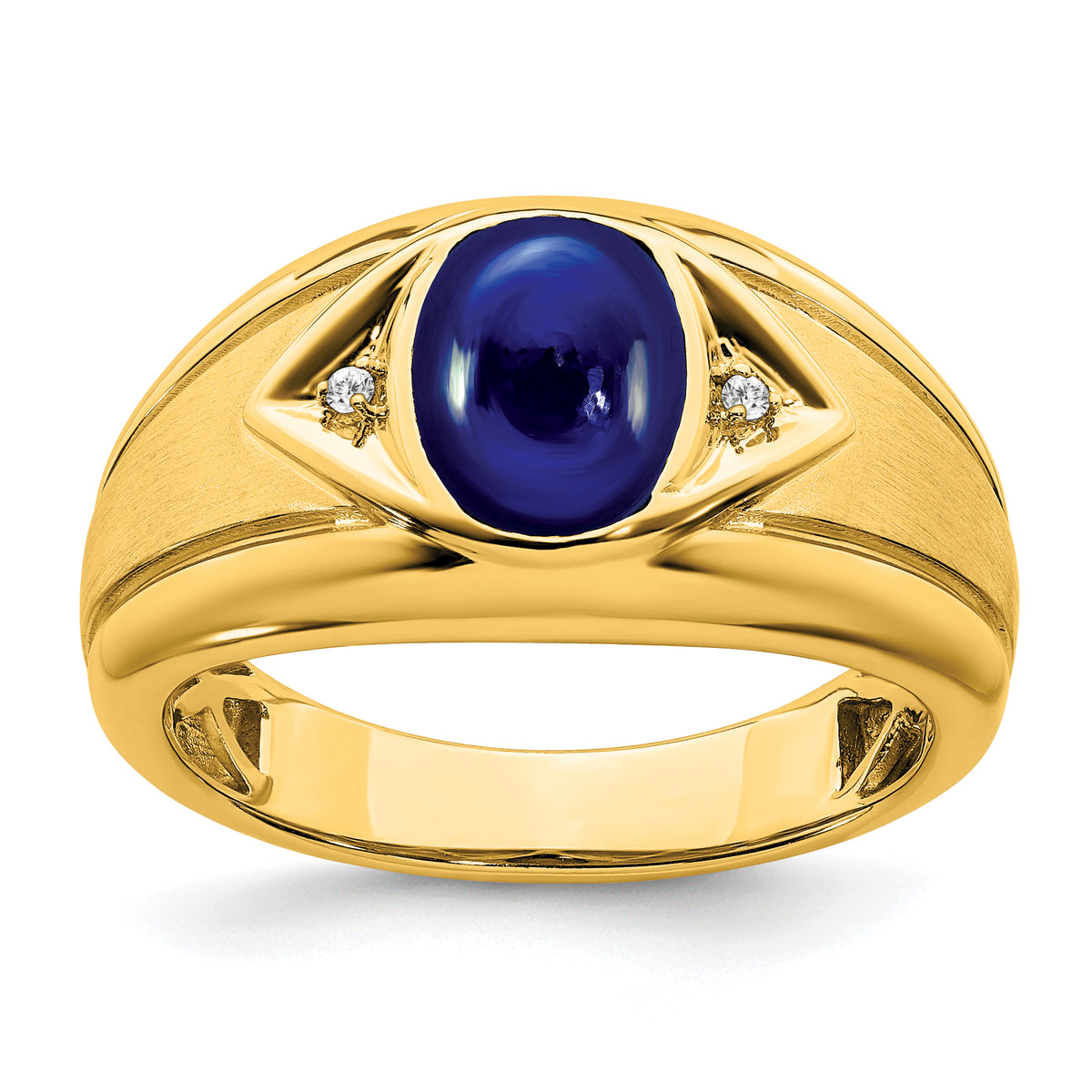 14k Created Sapphire and Diamond Mens Ring