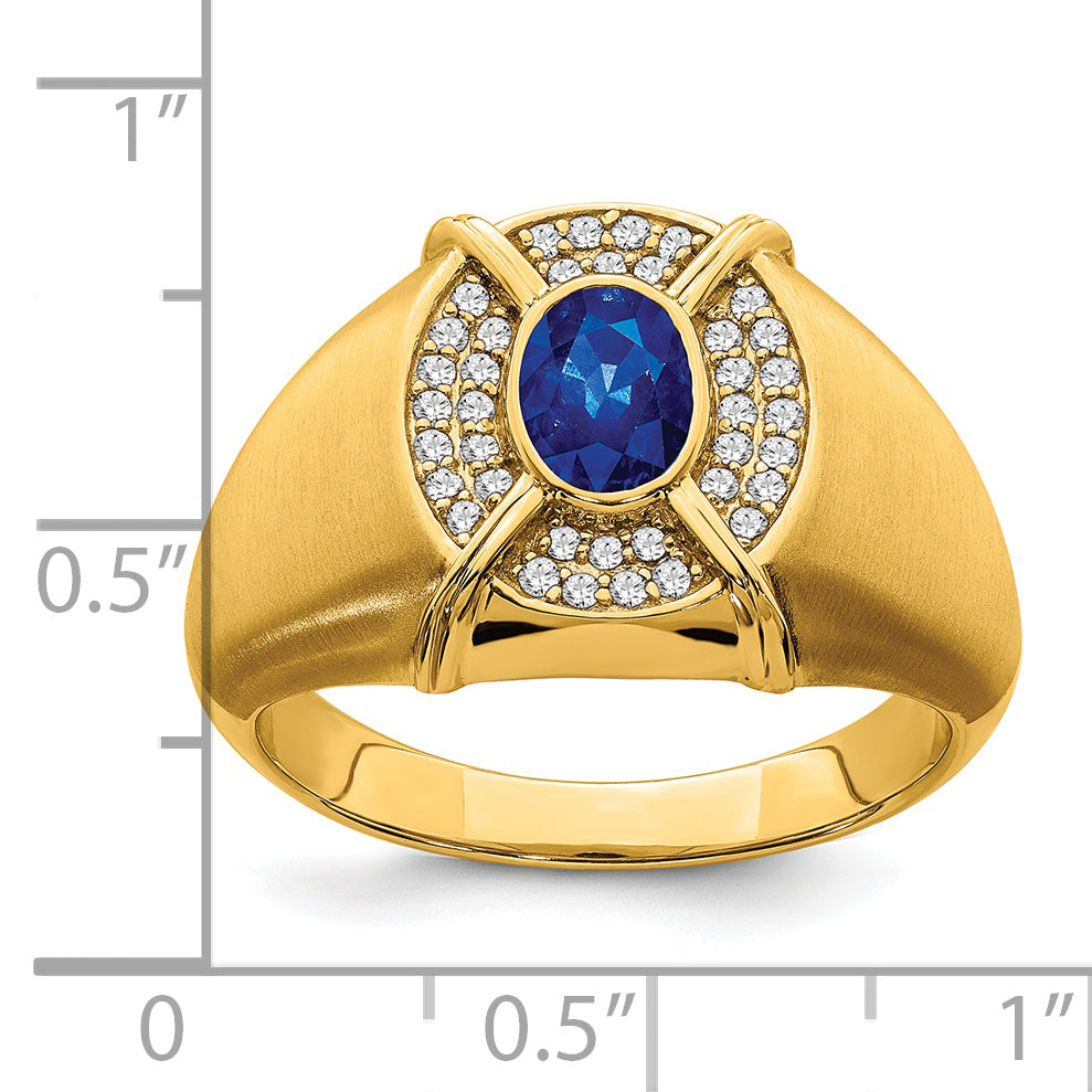 14k Sapphire and Diamond Mens Ring